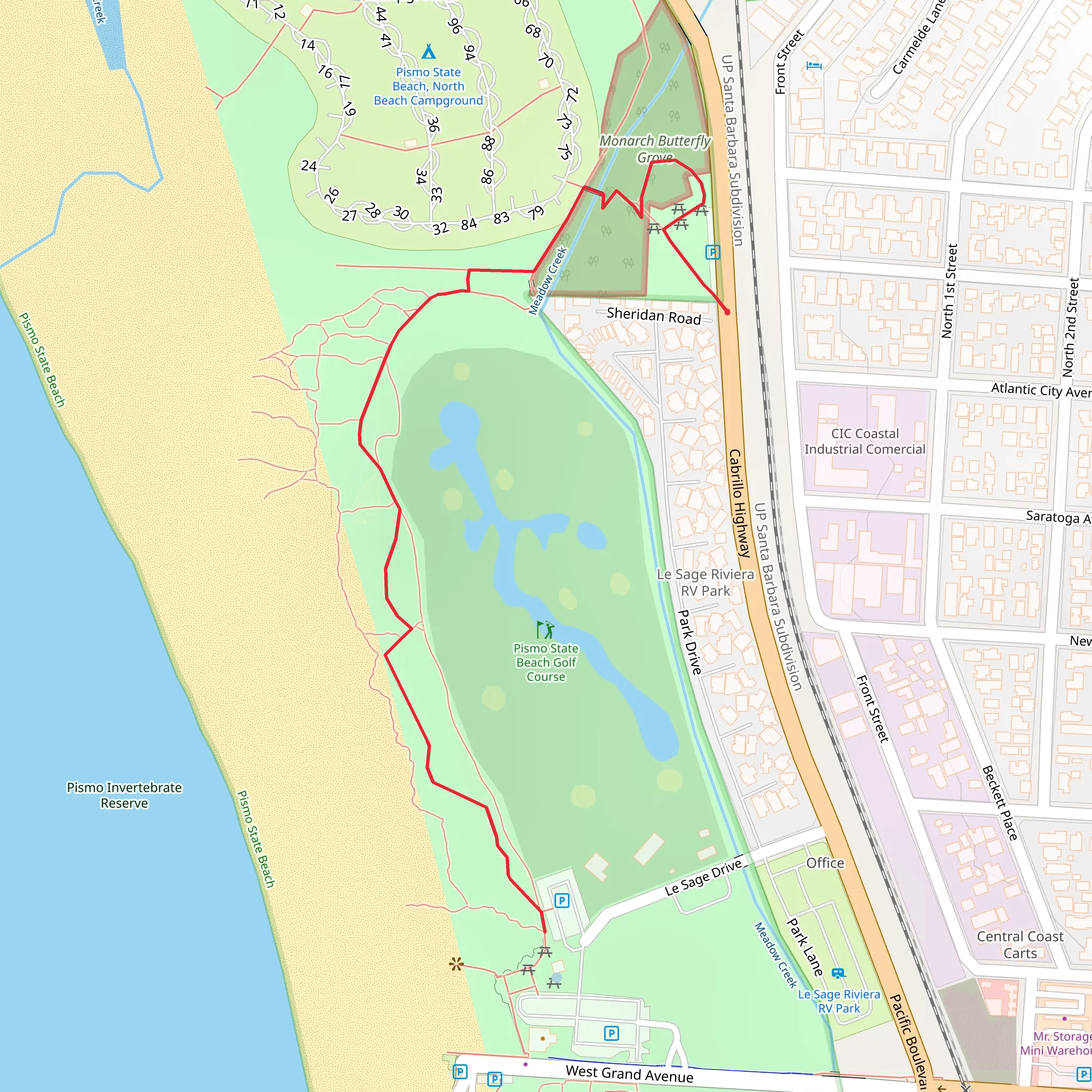 Pismo State Beach Golf Course Trail mobile static map