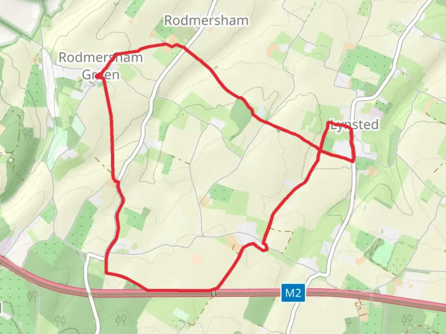 An image depicting the trail Rodmersham Green and Lynsted Loop and its surrounding area.