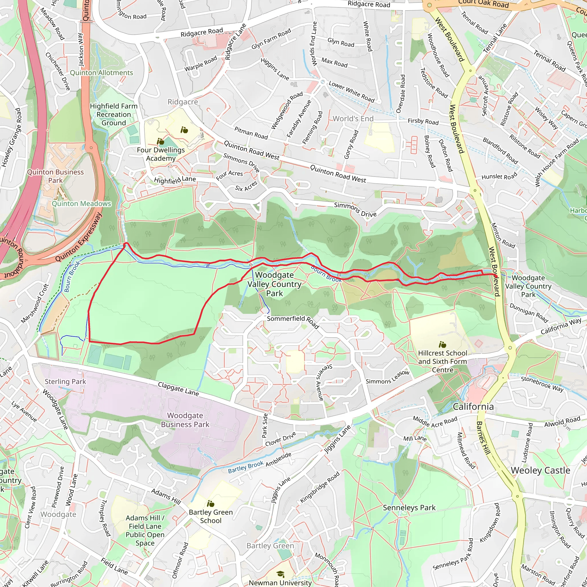 Woodgate Valley Country Park Loop mobile static map