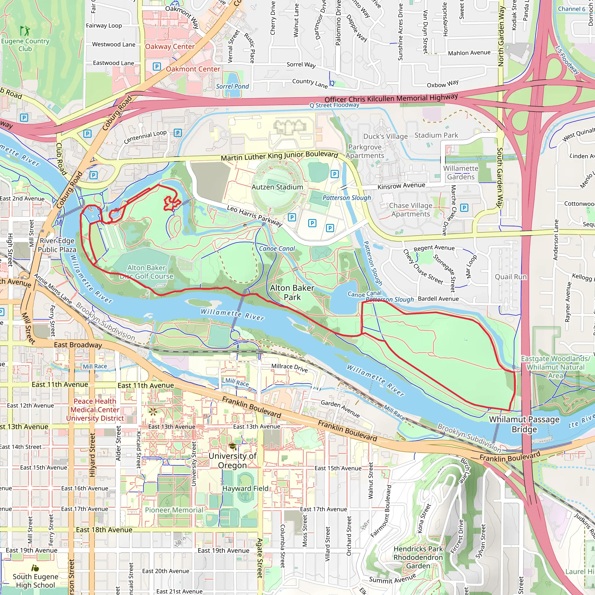 Pre's Trail, North Bank Path and Canoe Canal Trail mobile static map
