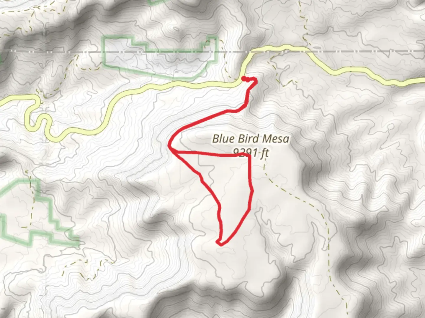 An image depicting the trail Blue Bird Mesa Loop and its surrounding area.