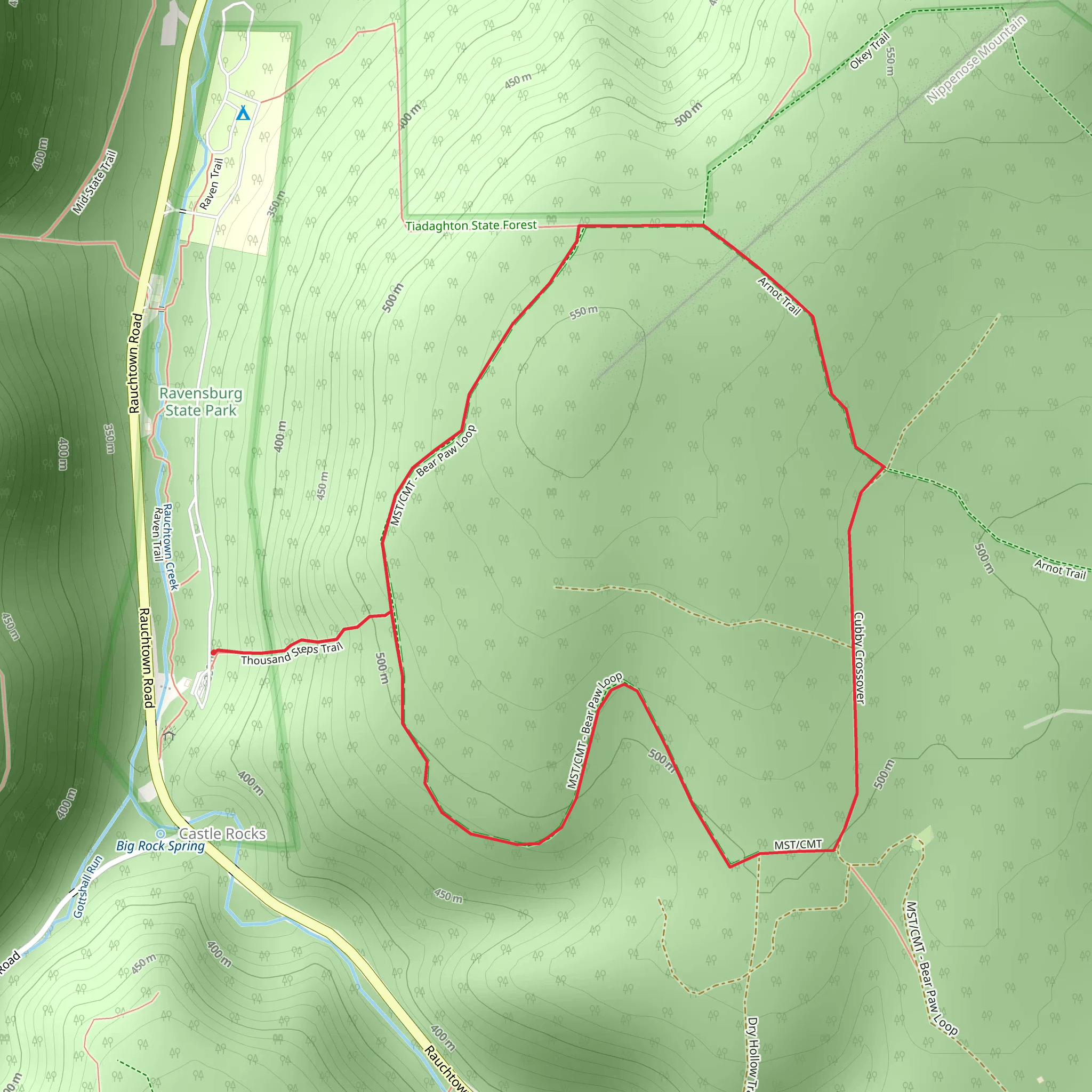 Dry Hollow Trail and Mid-State Trail Loop from Castle Rocks mobile static map