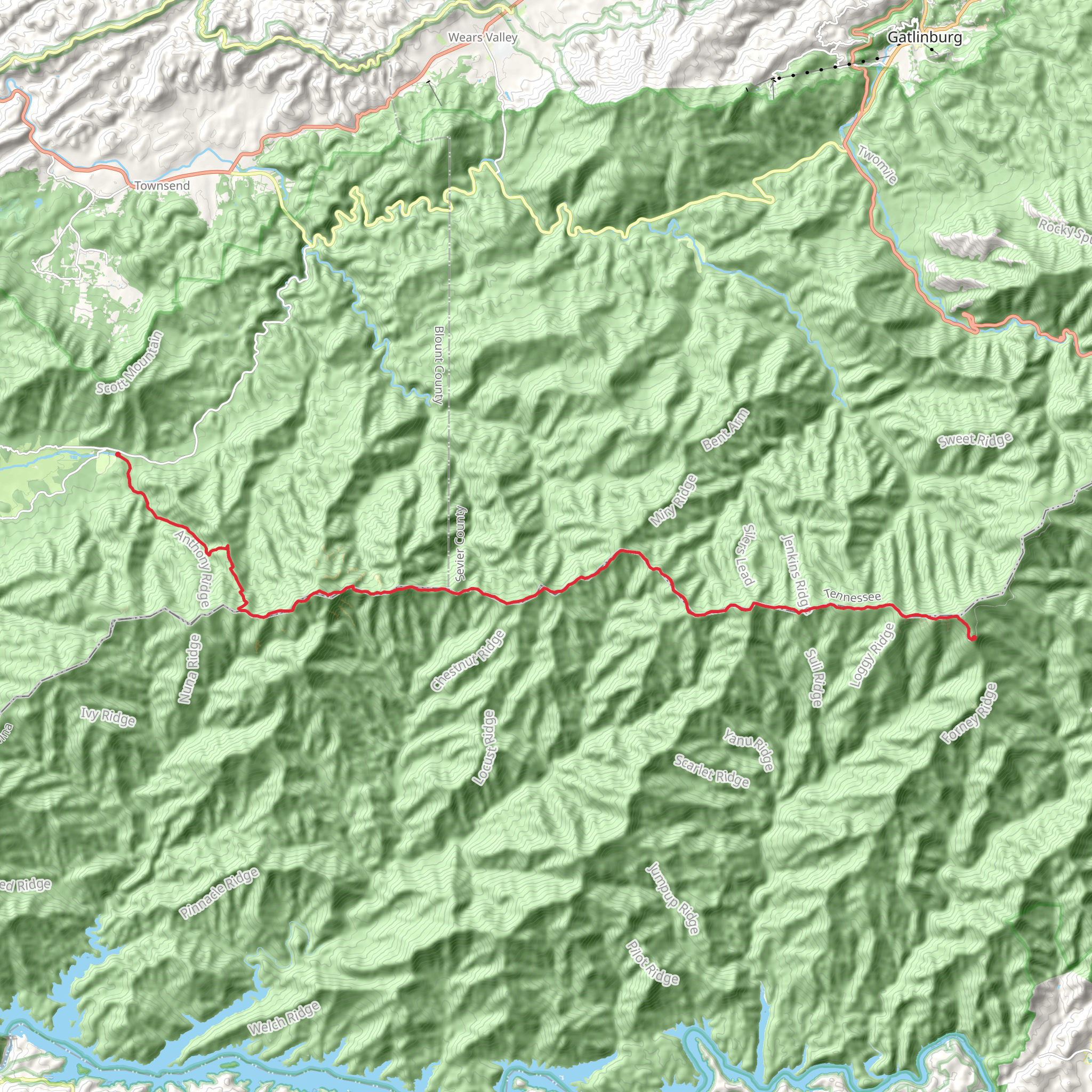Clingmans Dome to Cades Cove via Appalachian Trail mobile static map