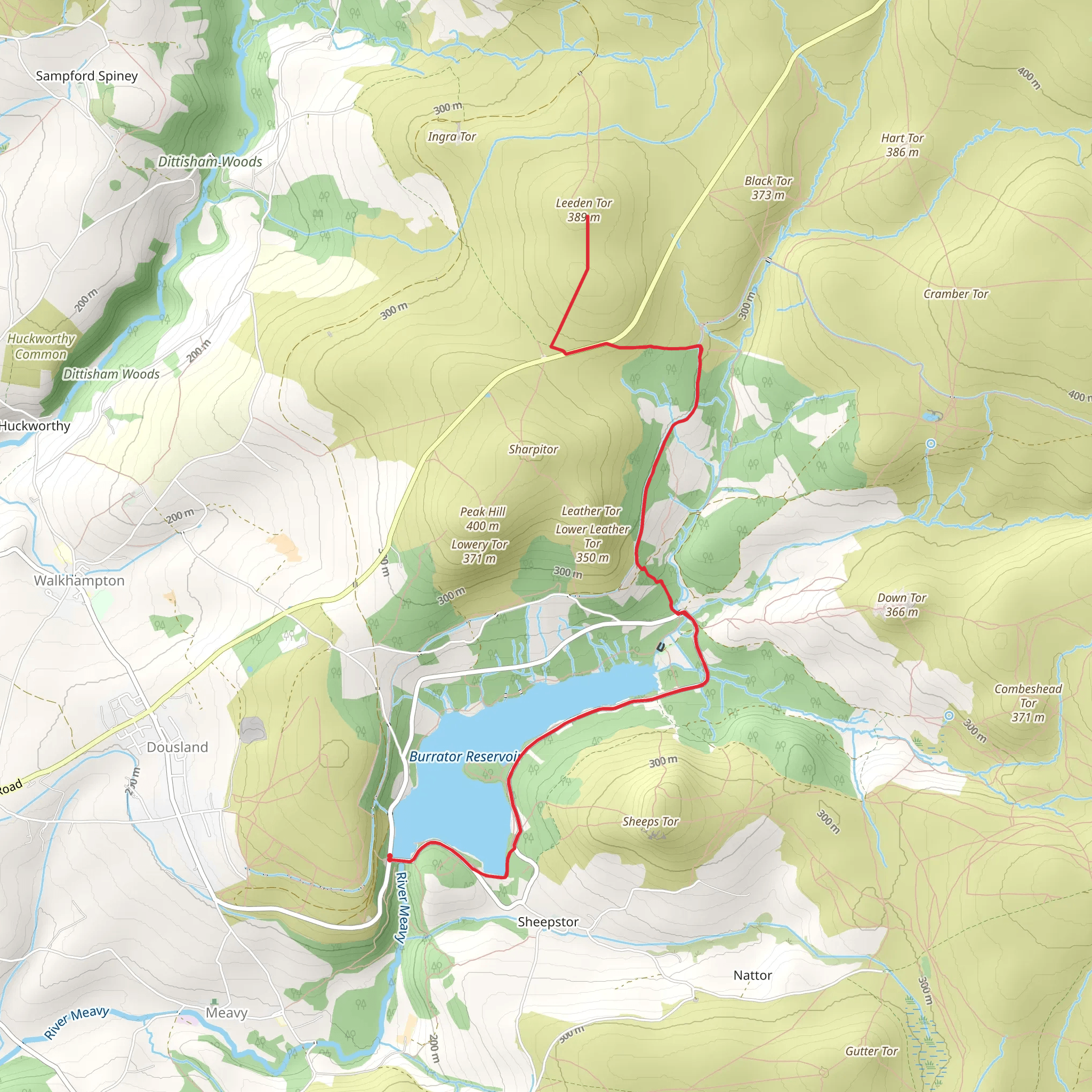 Leeden Tor via Burrator Reservoir Walk mobile static map