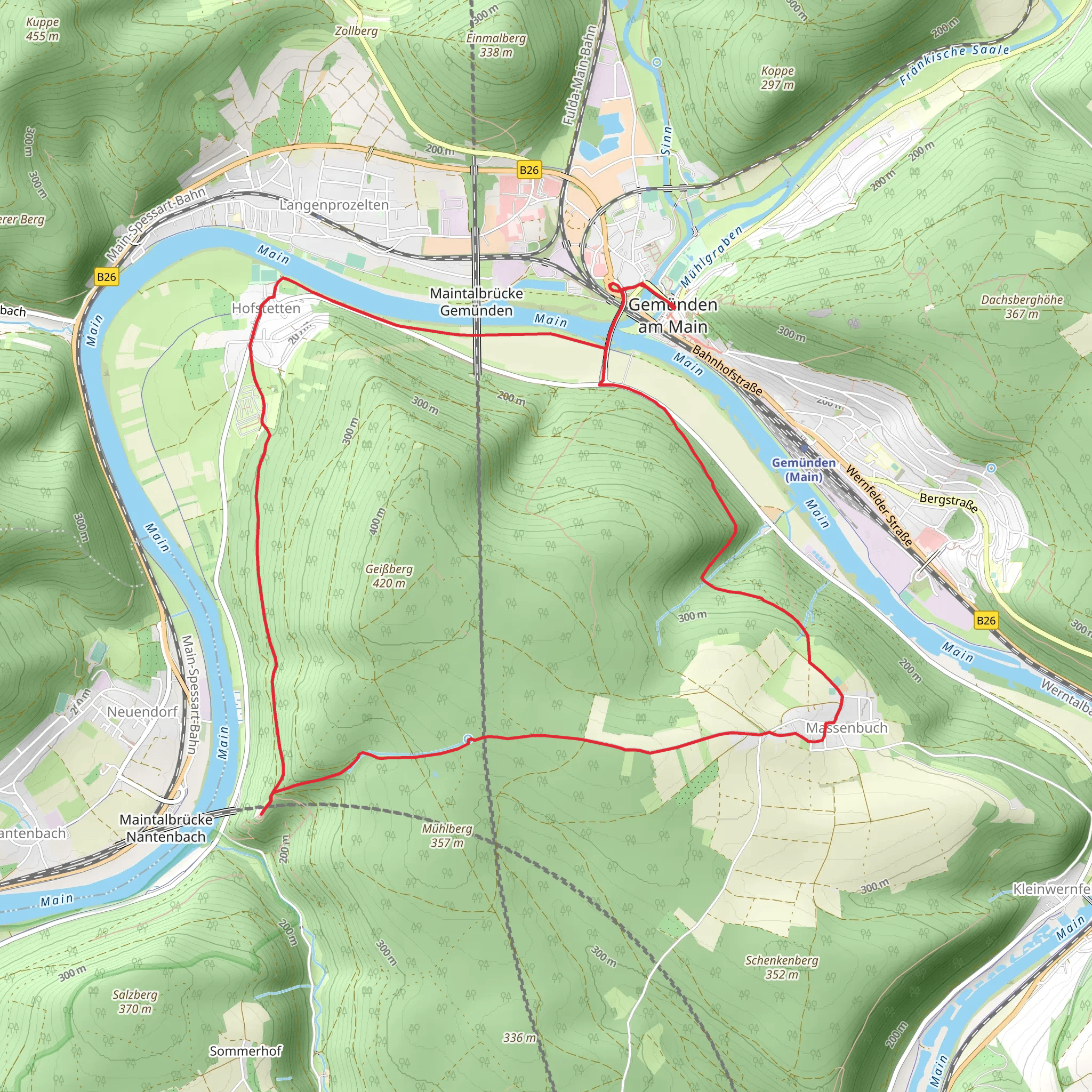 Spessartweg 1 and Fraenkischer Marienweg Route mobile static map