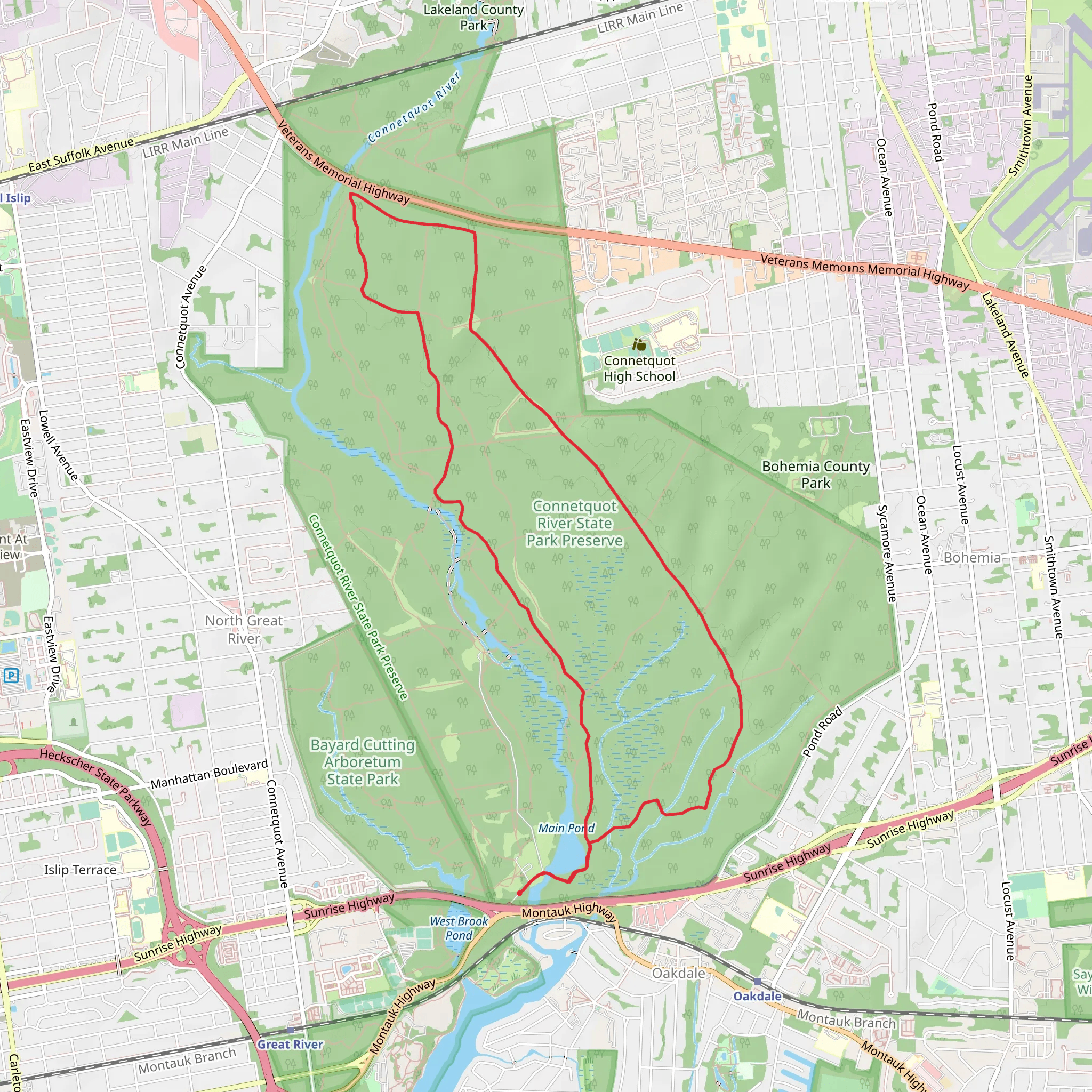 Middle Brook and Connetquot Brook Trail mobile static map