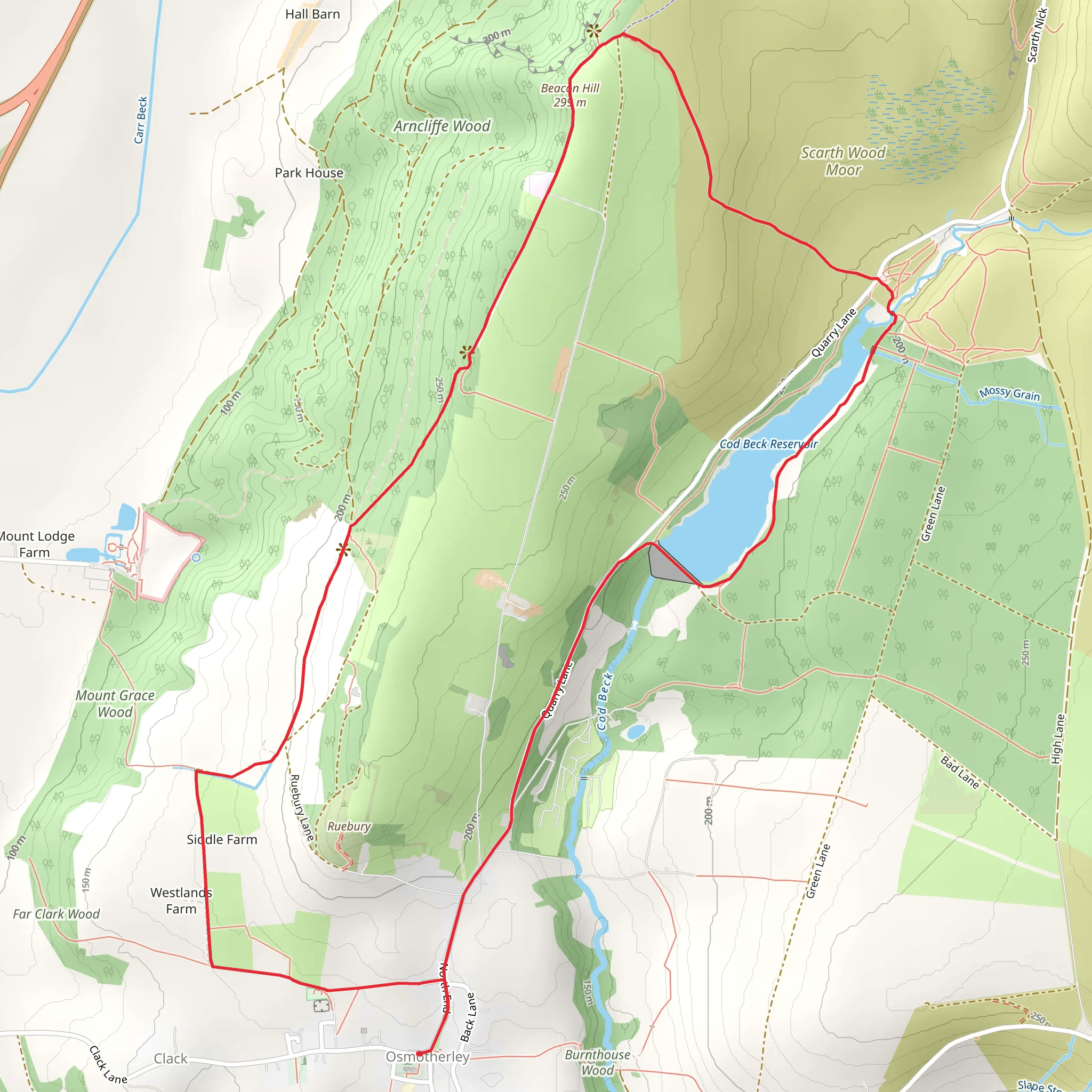 Beacon Hill and Cod Beck Reservoir mobile static map