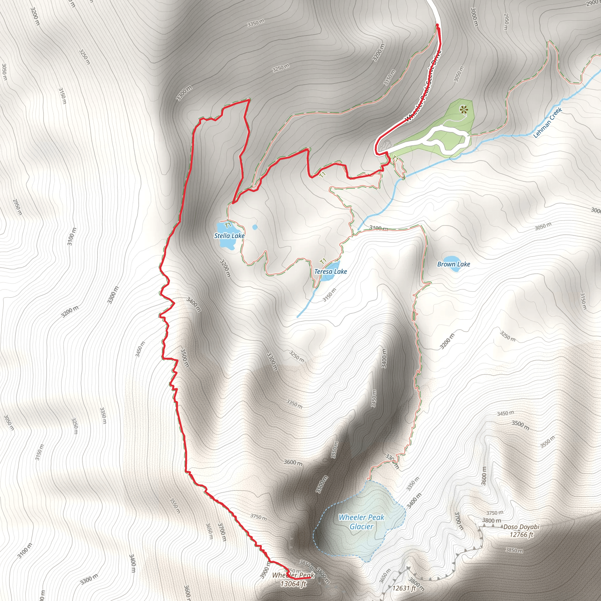 Wheeler Peak and Glacier Trail mobile static map