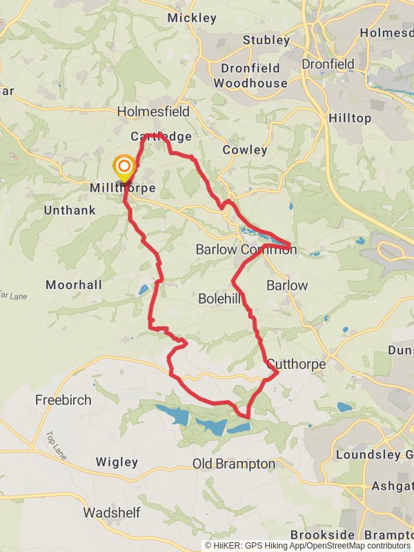Map of Millthorpe Walking Route, Derbyshire