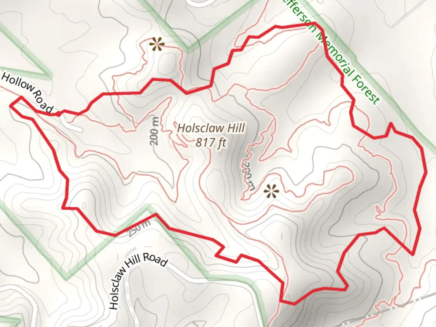 An image depicting the trail Blue Loop Trail - Jones Hollow Road and its surrounding area.