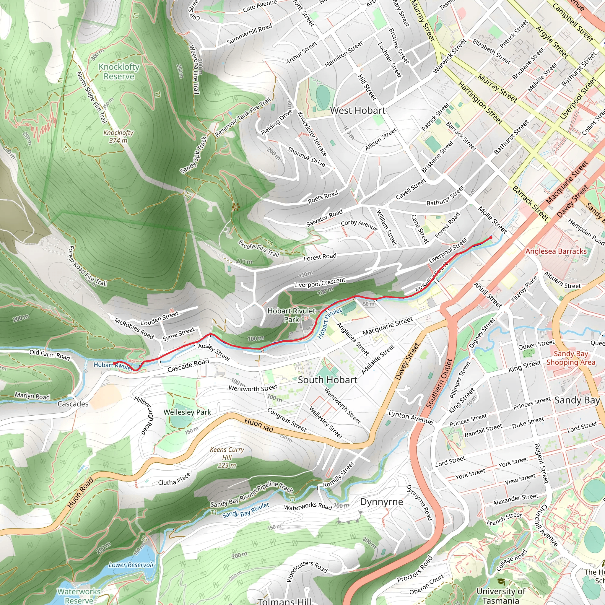 Hobart Rivulet Track mobile static map