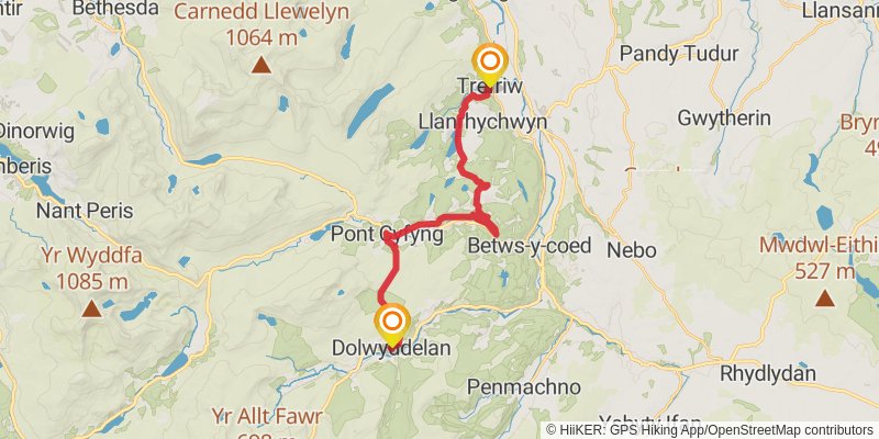 Caerhun to Carmarthen via Wales Coast Path stage 2 Map