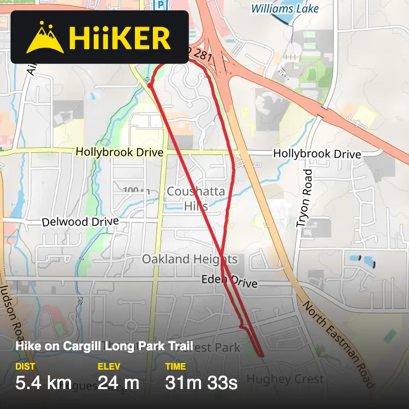 A map preview of the recording Hike on Cargill Long Park Trail.