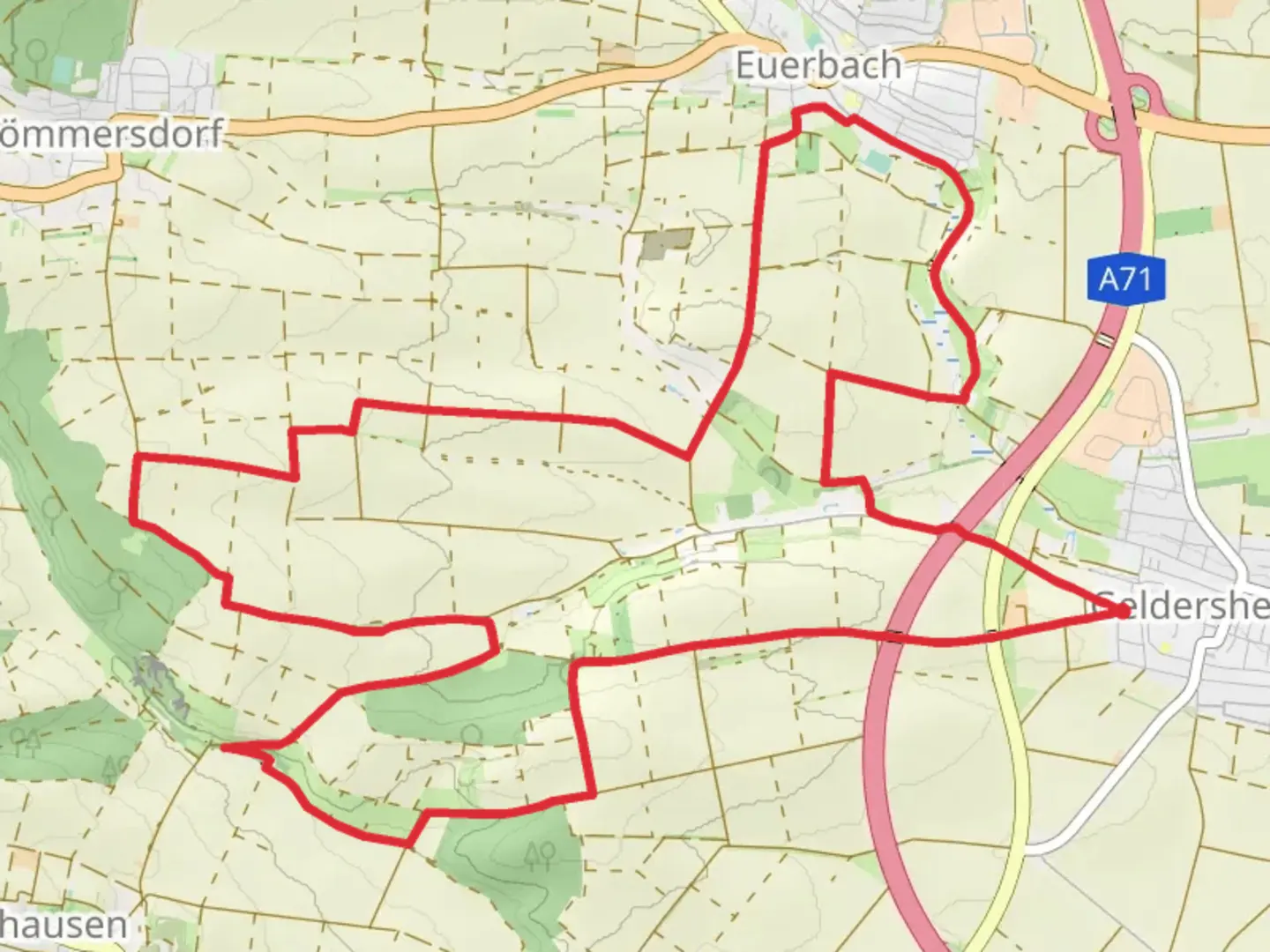 An image depicting the trail Geldersheim Loop and its surrounding area.