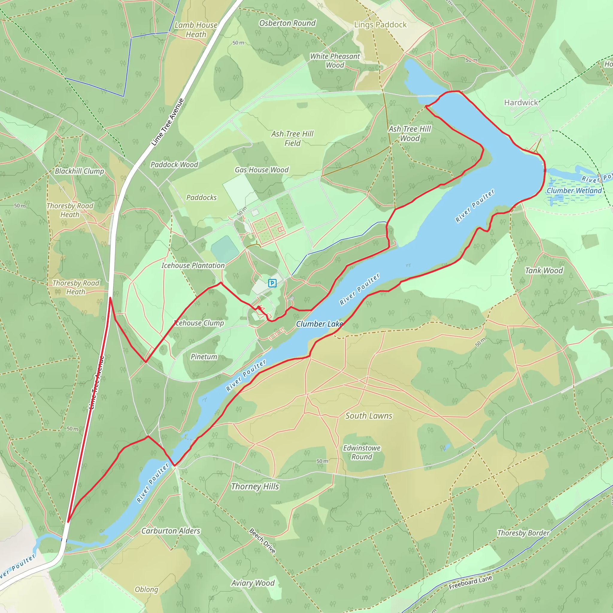 Clumber Lake via Robin Hood Way mobile static map
