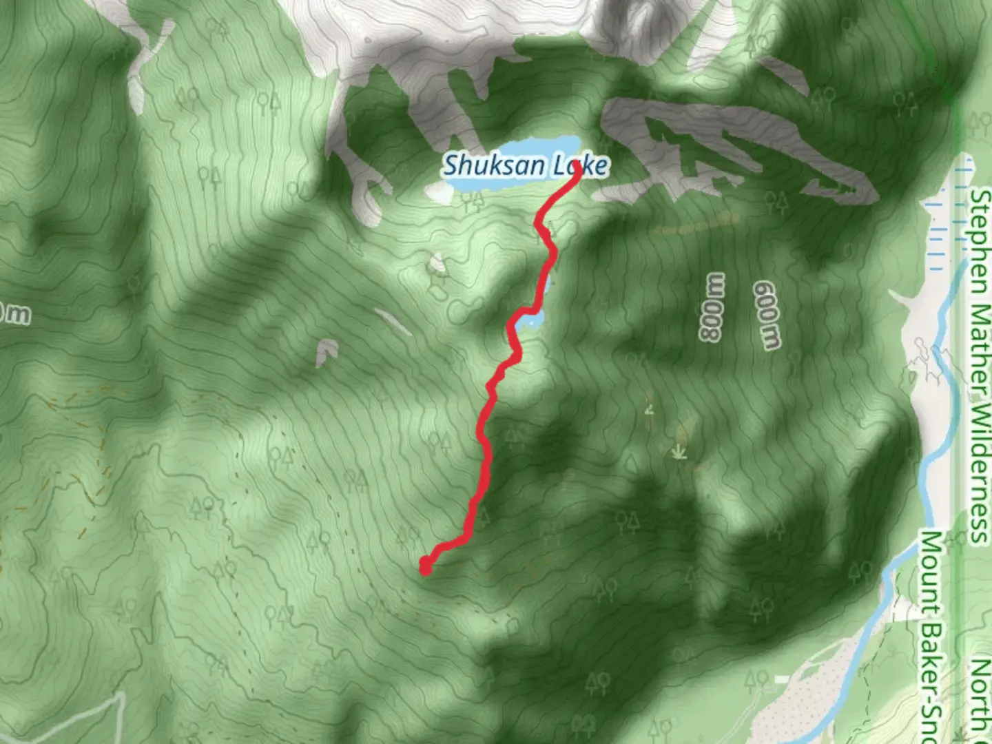 An image depicting the trail Shuksan Lake Trail and its surrounding area.