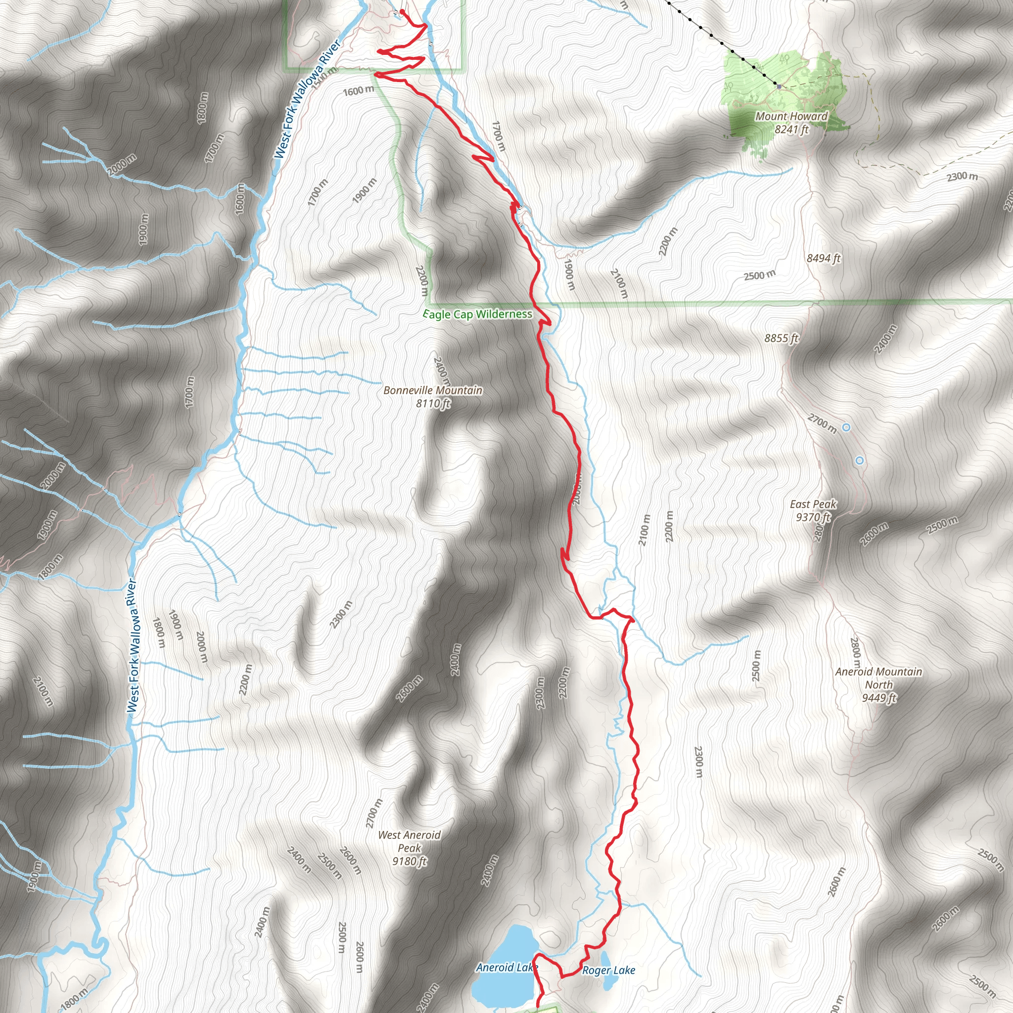 Aneroid lake and Roger Lake via East Fork Wallowa Trail mobile static map