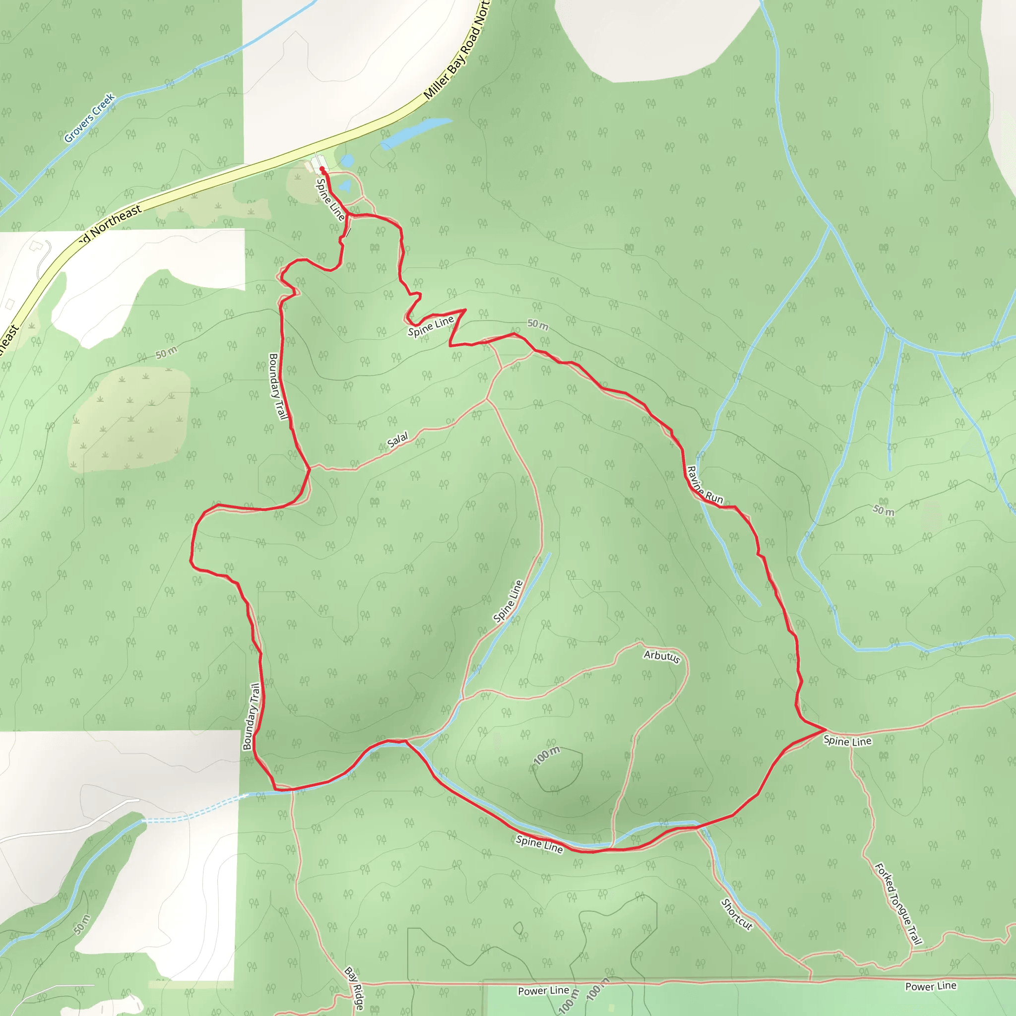 Spine Line, Ravine Run and Boundary Loop Trail mobile static map