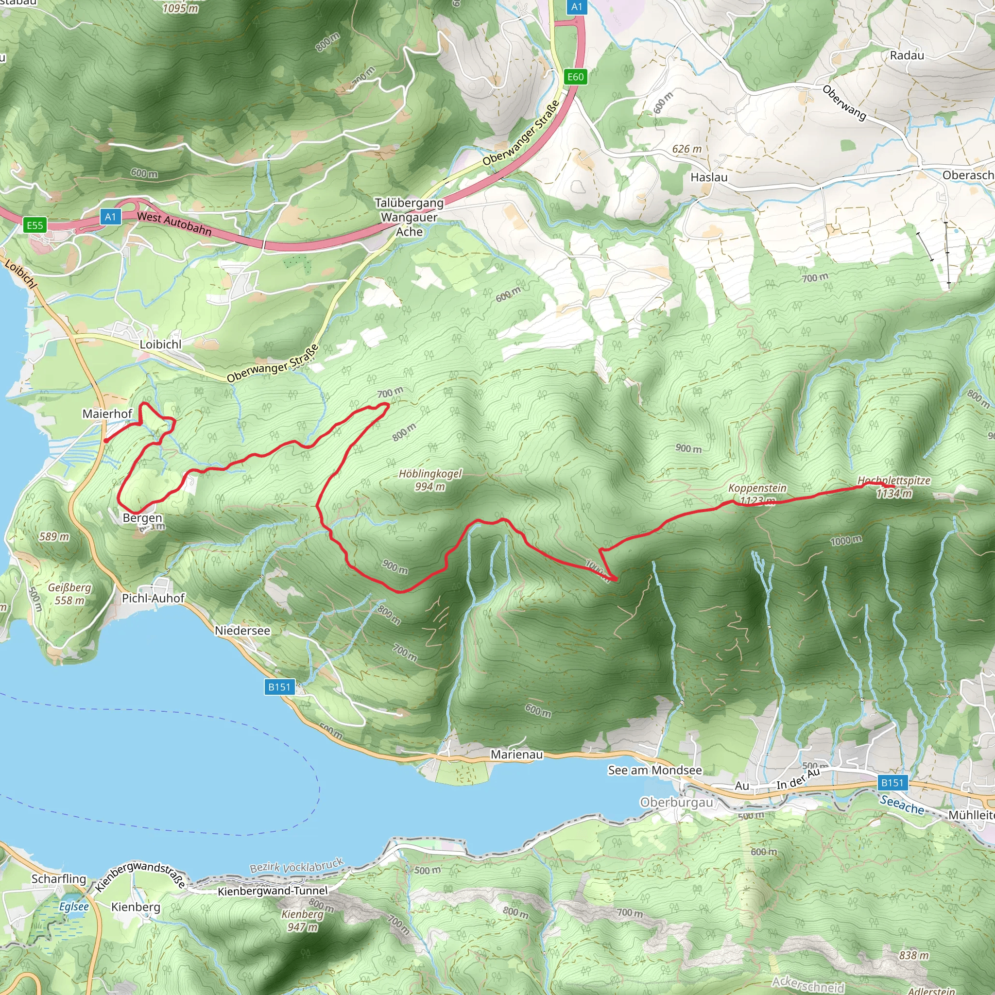 Maierhof to the peak of Hochplett mobile static map