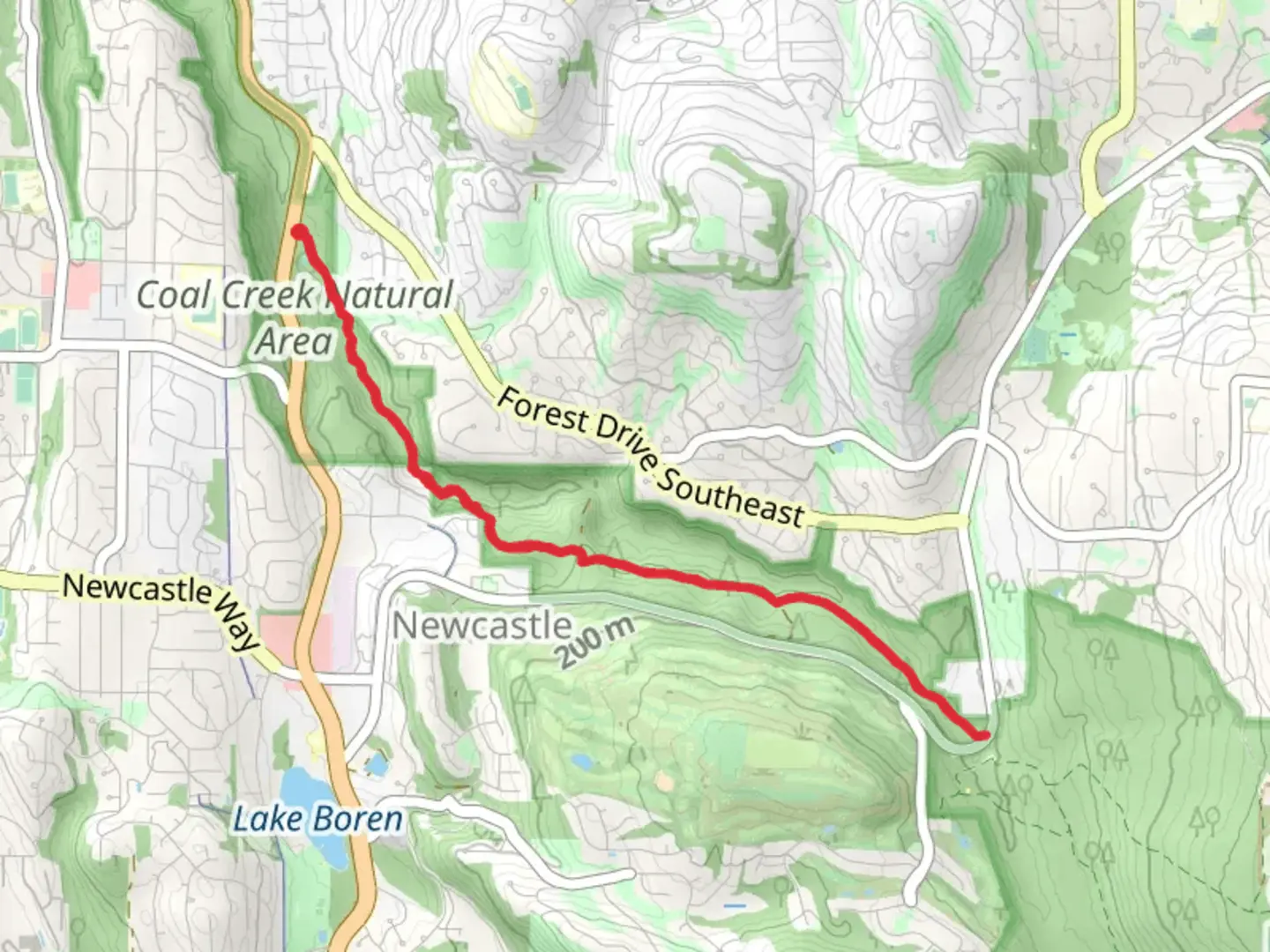 An image depicting the trail Coal Creek Trail and its surrounding area.