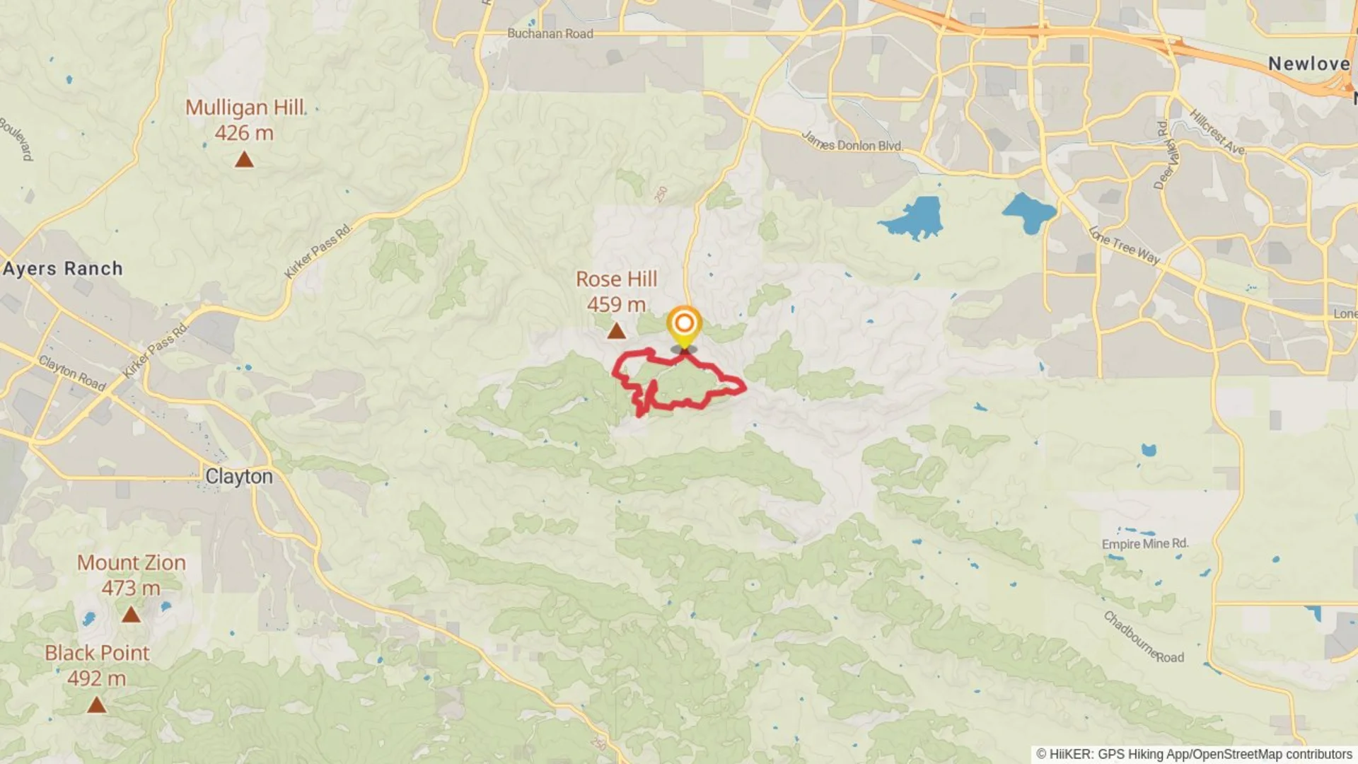 An image depicting the trail Stewartville, Manhattan Canyon and Nortonville Pass Loop Trail and its surrounding area.