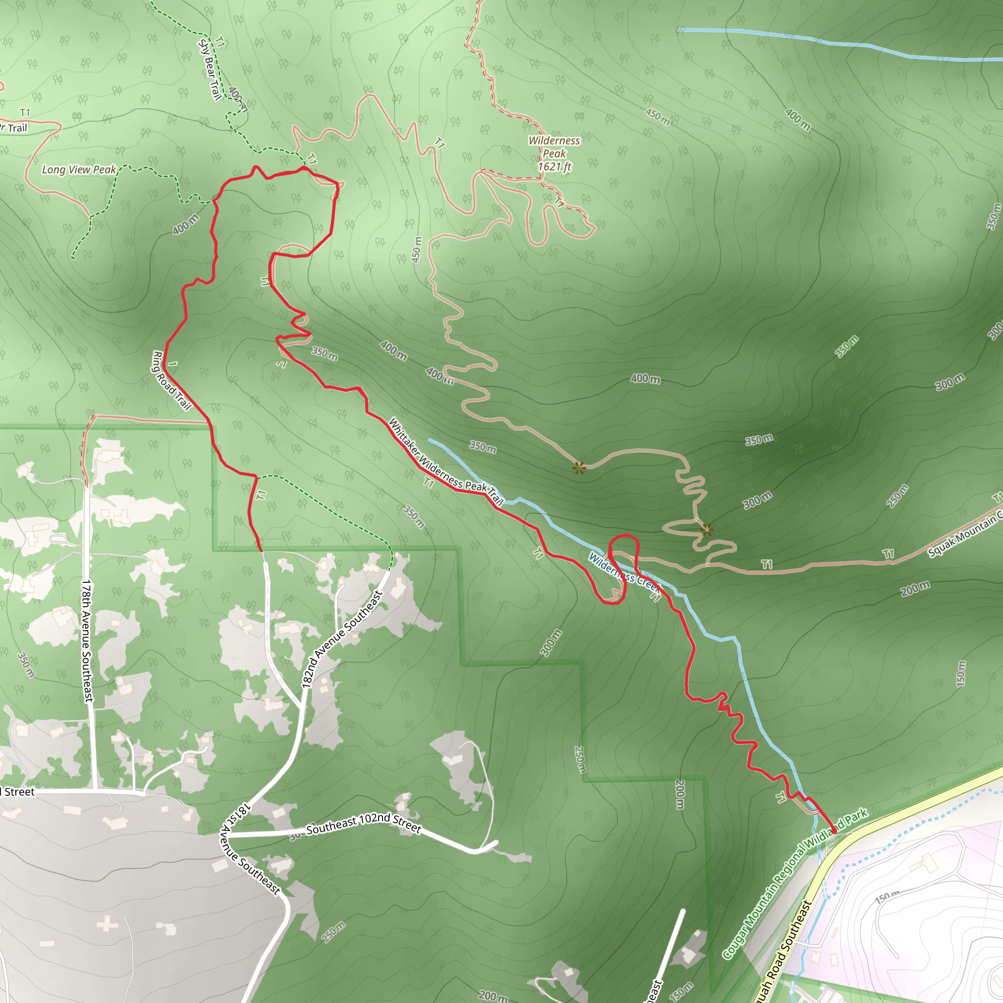 Whittaker Wilderness Peak Trail and Ring Road Trail mobile static map