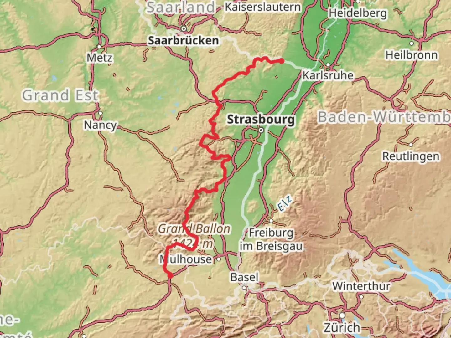 An image depicting the trail Traversée du massif des vosges and its surrounding area.