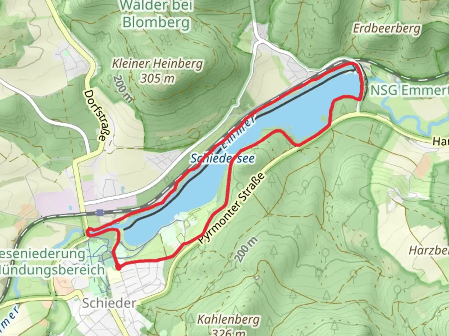 An image depicting the trail Schiedersee Loop and its surrounding area.