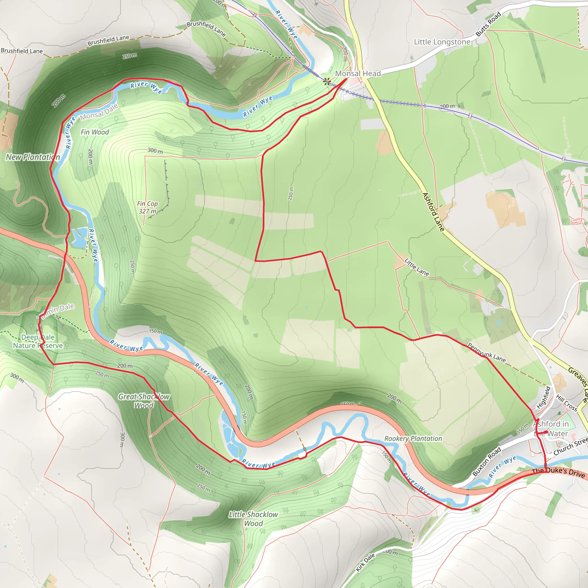 Great Shacklow Wood and River Wye Loop mobile static map