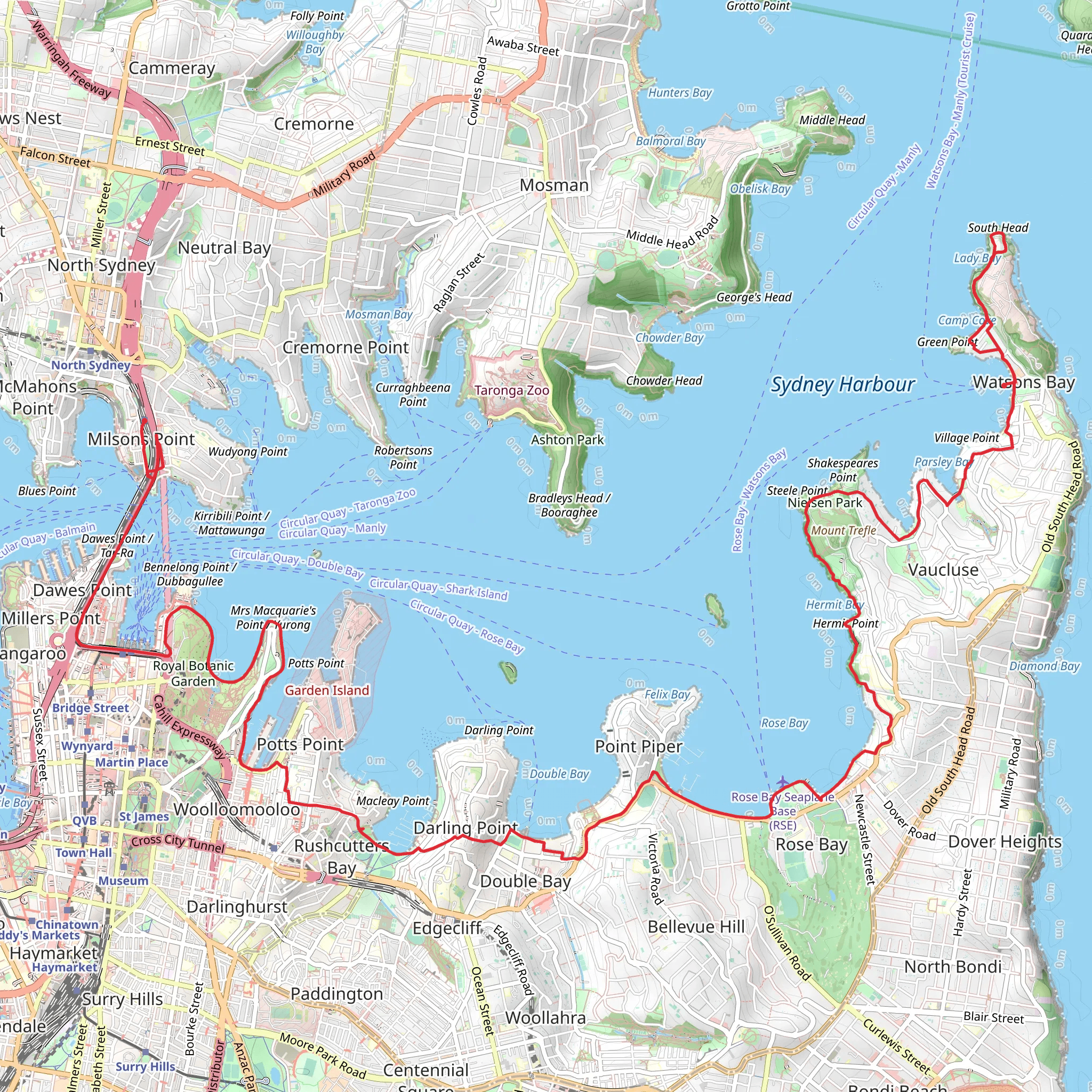 Milsons Point - South Head - Watsons Bay mobile static map