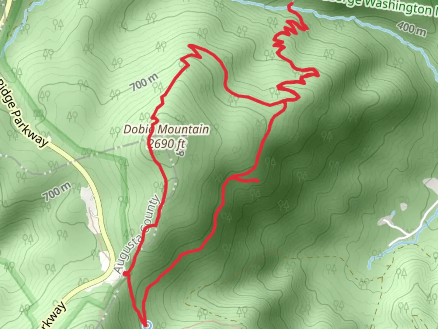 An image depicting the trail Dobie Mountain - Jack Albright Loop - Appalachian Trail and its surrounding area.
