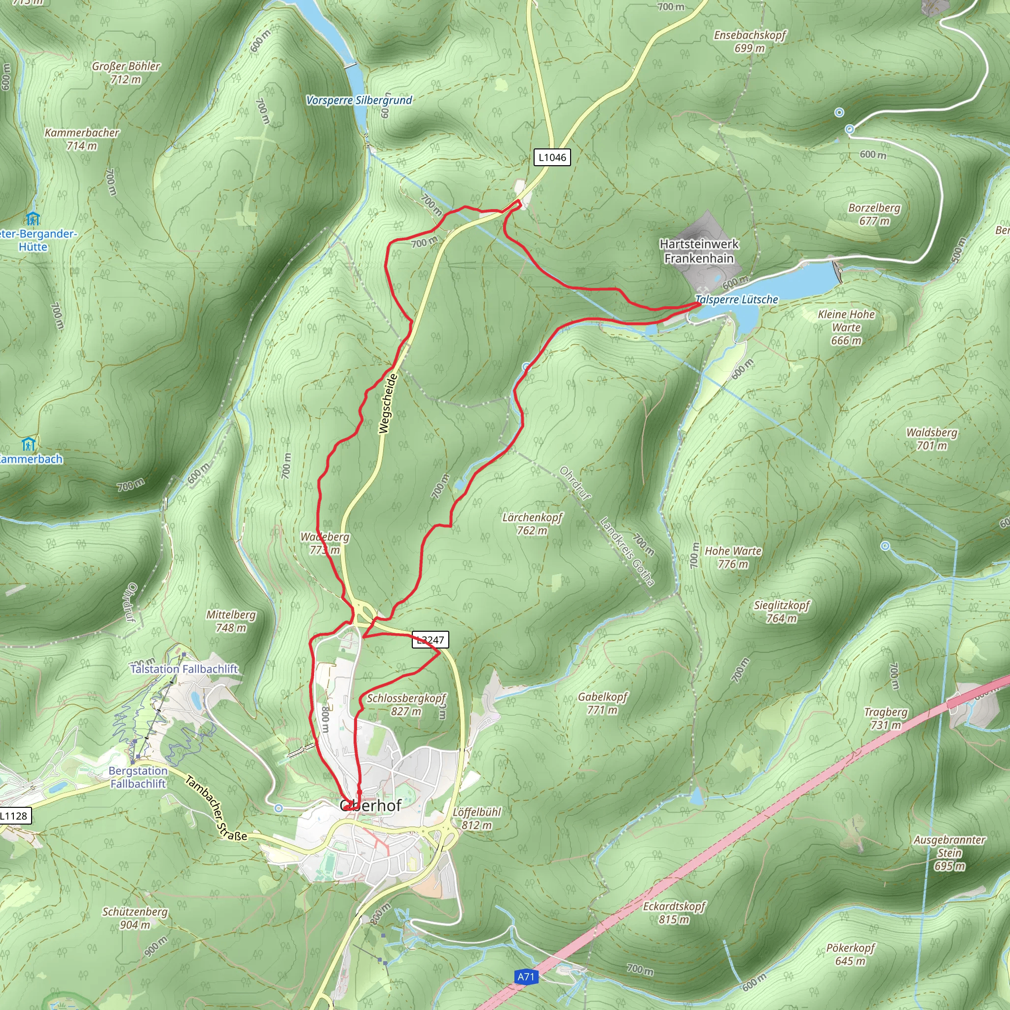 Soldatenborn, Lütschestausee and Wadeberg mobile static map