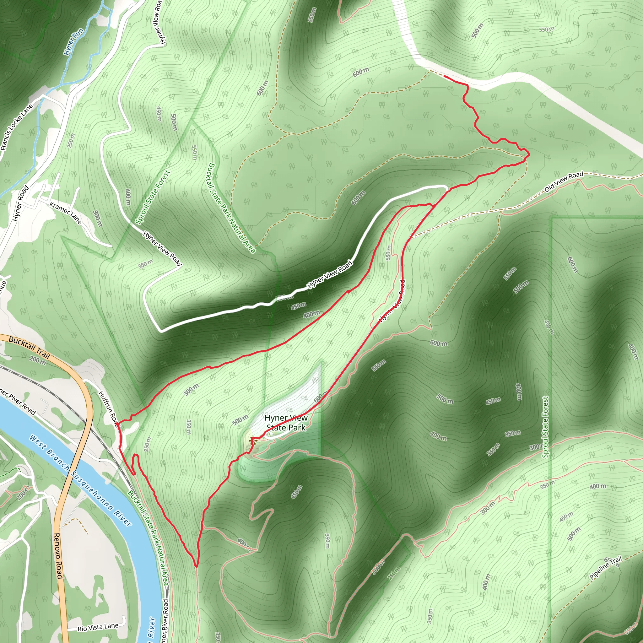 Spring Trail and Humble Hill Trail Loop - Hyner View State Park mobile static map