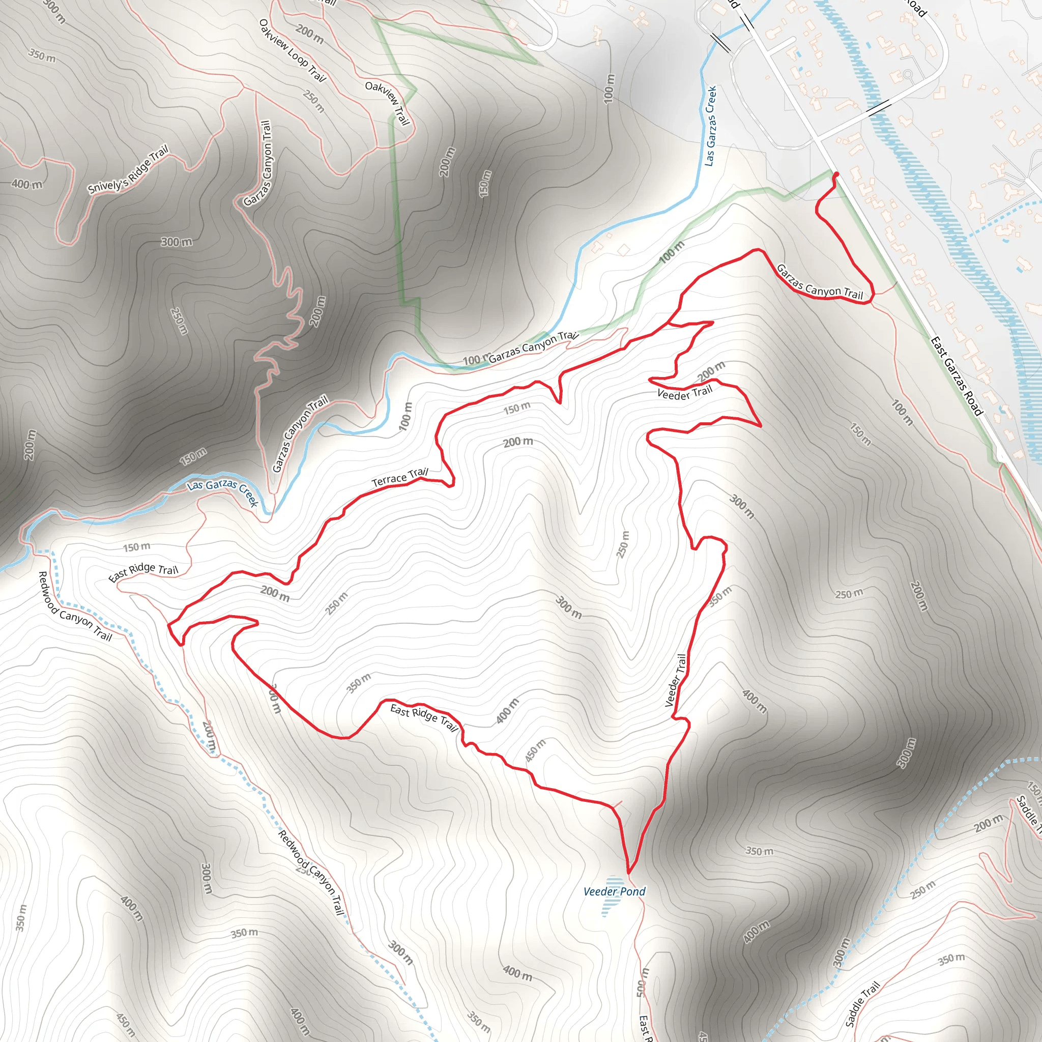 Garzas Canyon - Veeder - East Ridge - Terrace Loop Trail mobile static map