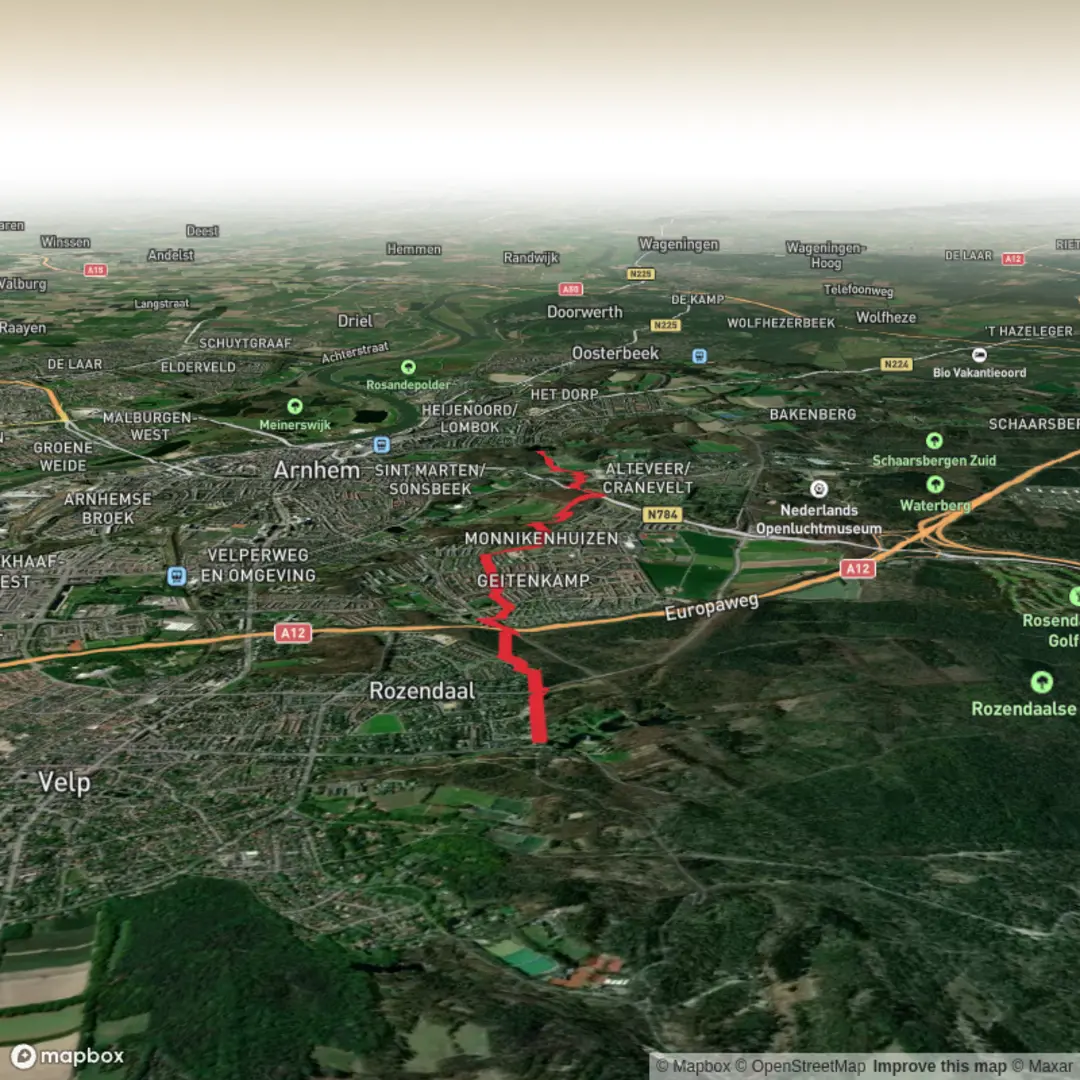 An image depicting the trail Rozendaal to Gulden Bodem via Maarten Van Rossumpad and its surrounding area.