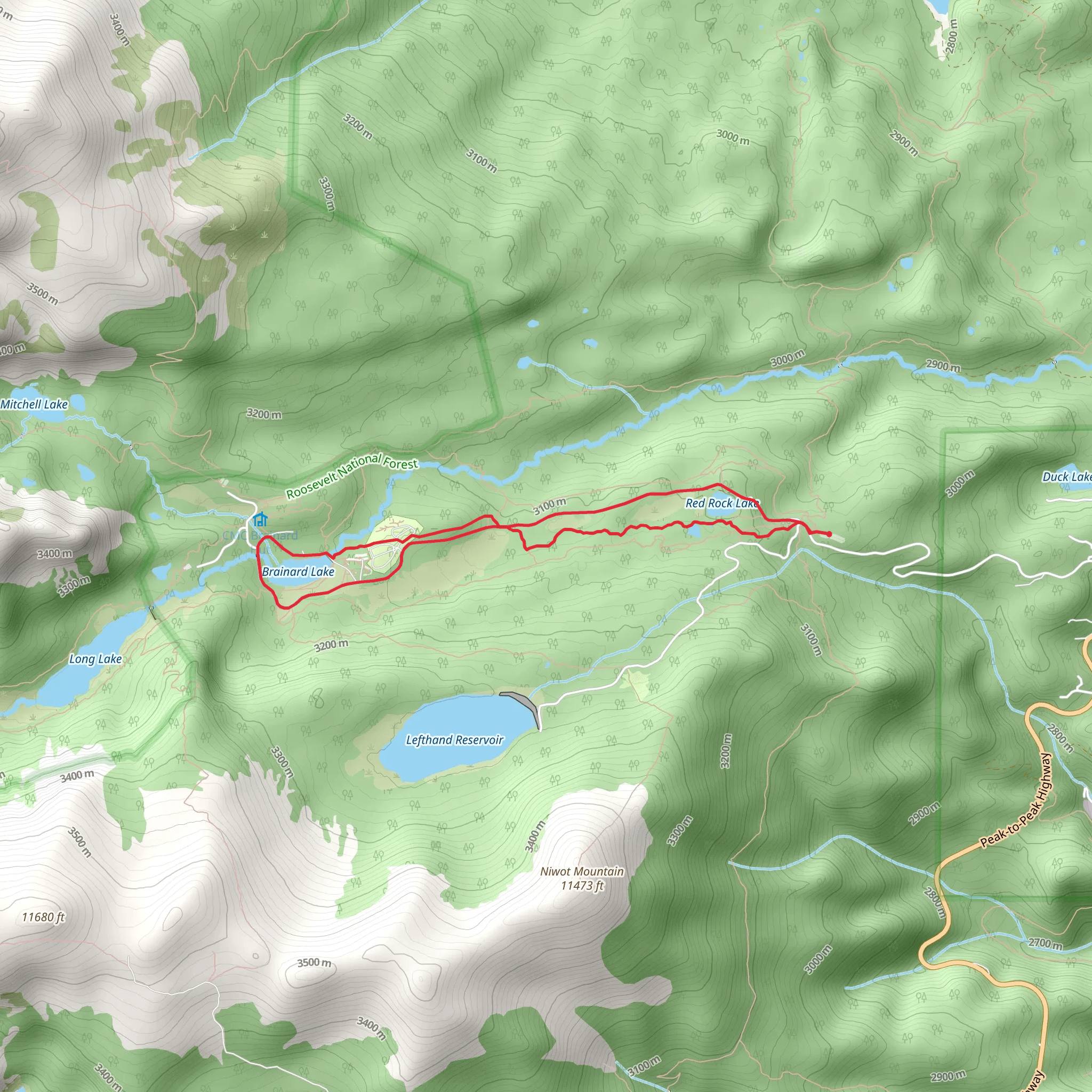 Brainard Lake - Red Rock Lake Loop mobile static map