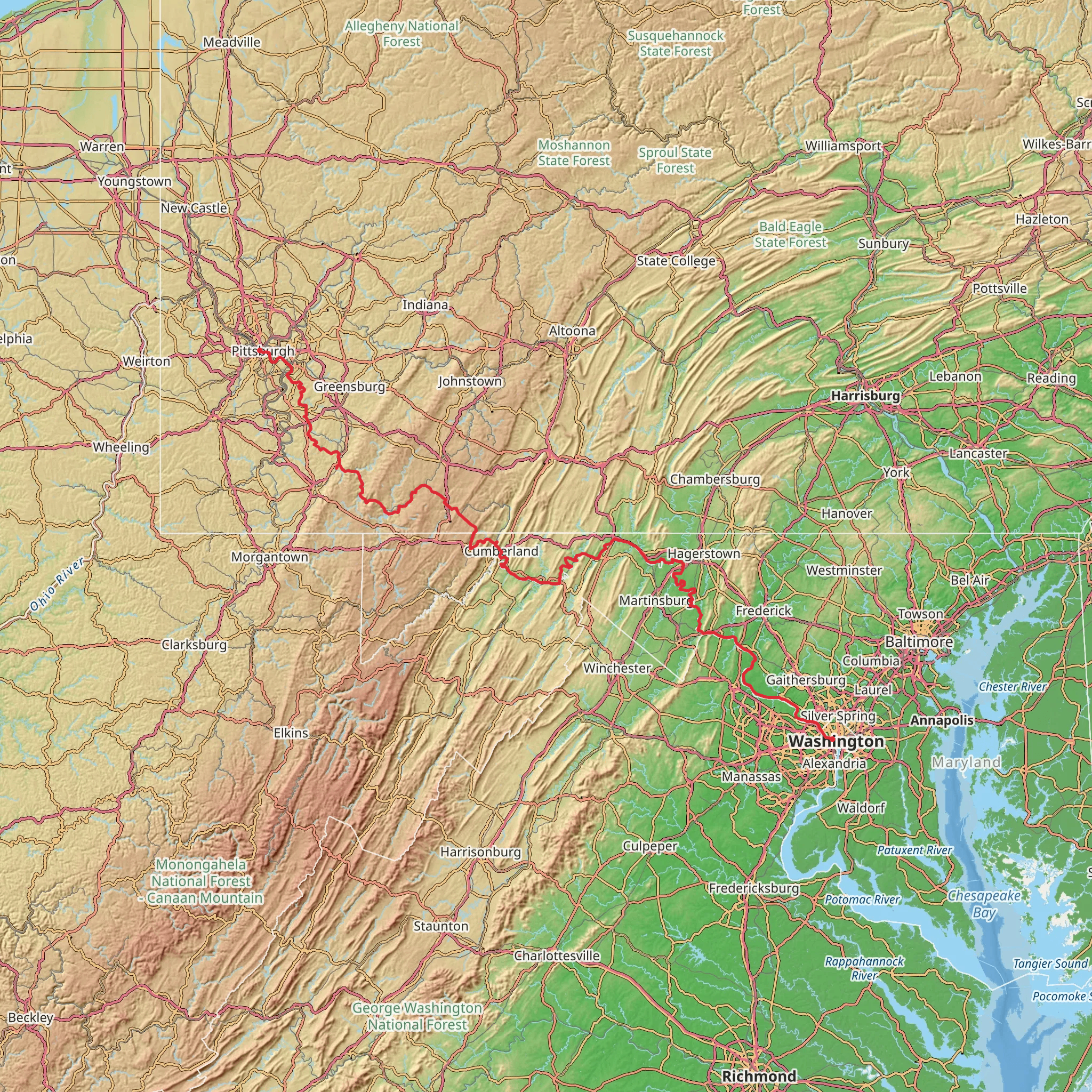 Great Allegheny Passage mobile static map