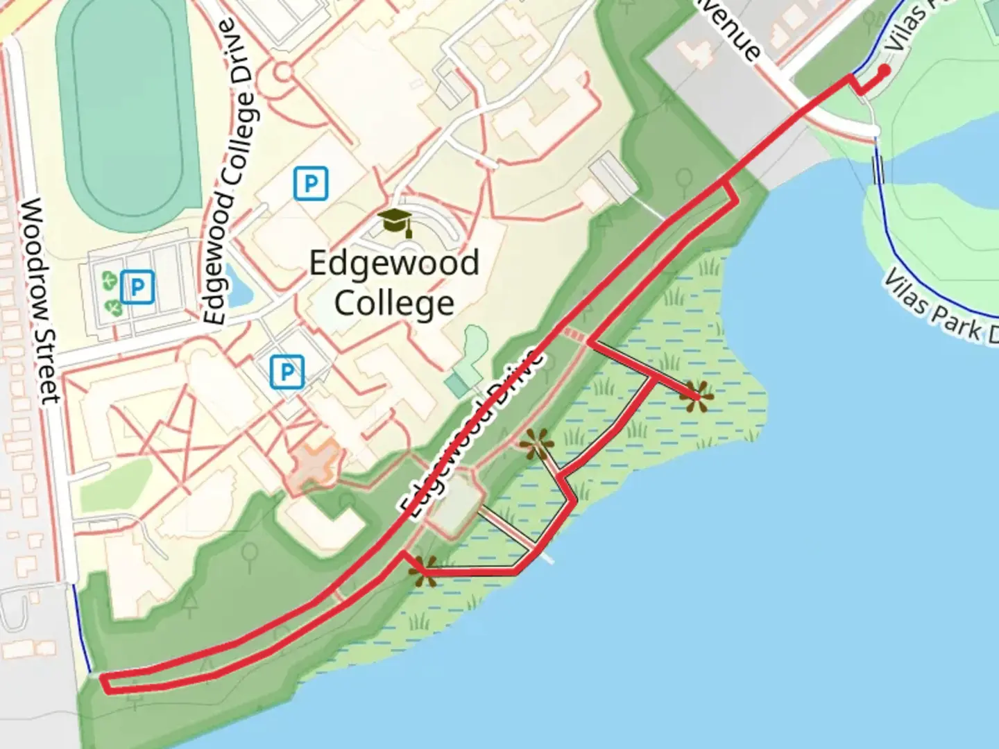 An image depicting the trail Edgewood Forest Loop and its surrounding area.
