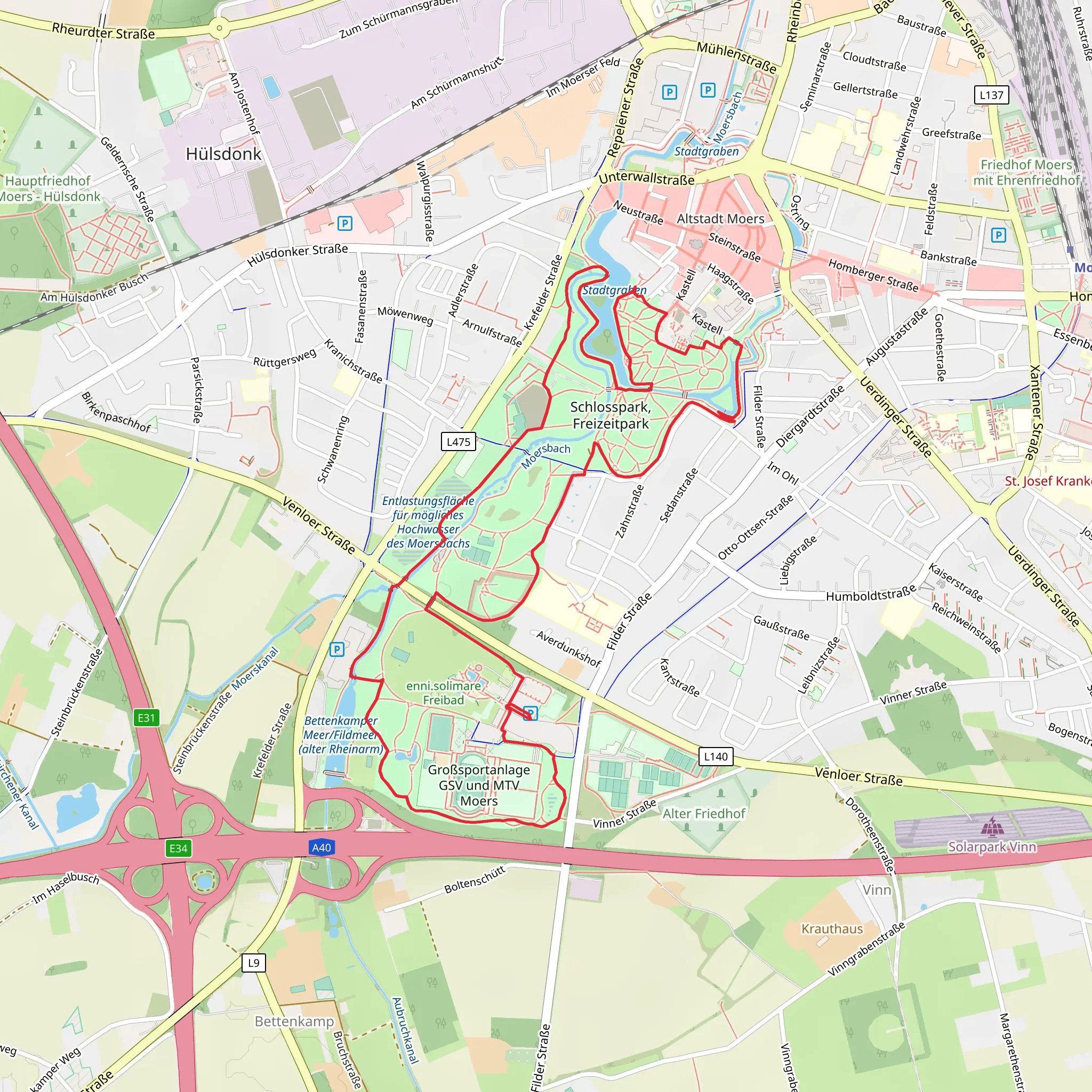 Stadgraben and Moersbach via Niederrheinweg mobile static map