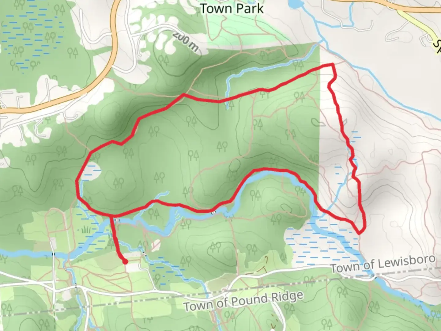 An image depicting the trail Cross River from Bountonville Road and its surrounding area.