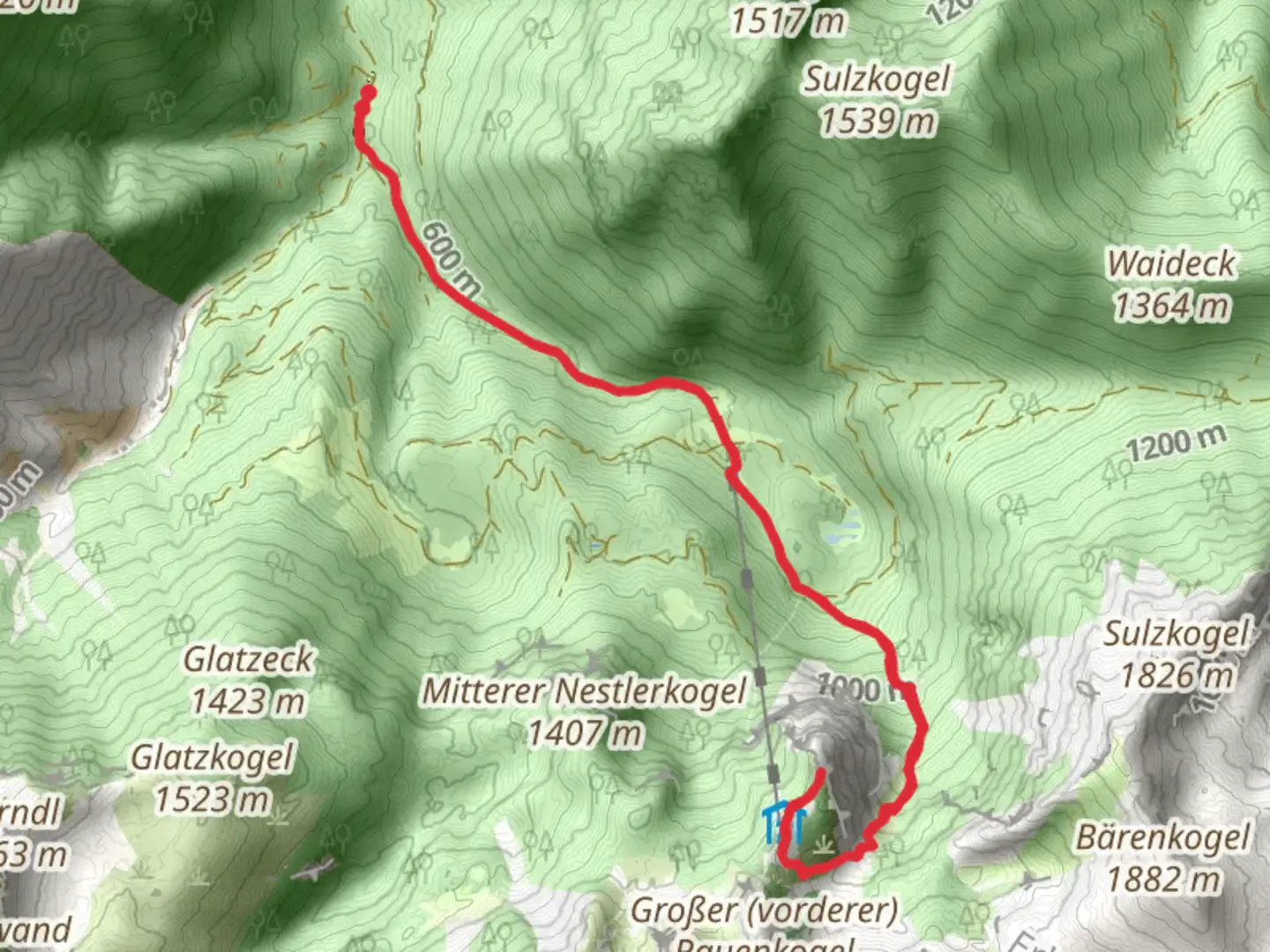 An image depicting the trail Hochkogel in Ebensee and its surrounding area.