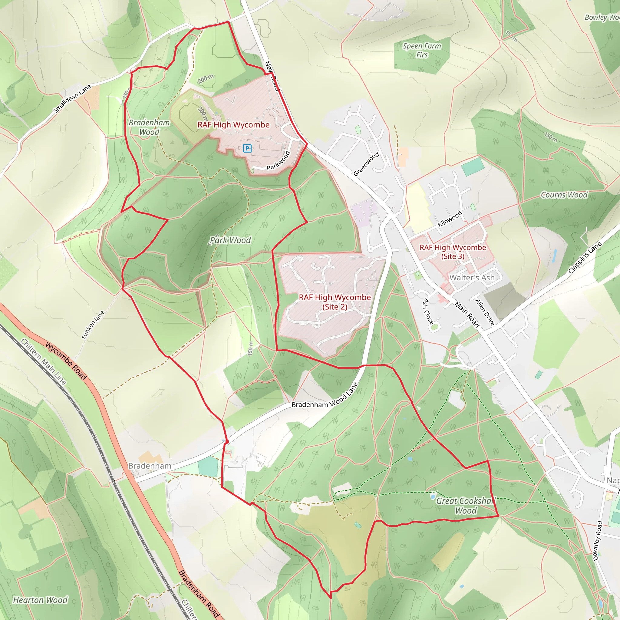 Bradenham Wood, Hangings Plantation and Great Cookshall Wood Loop mobile static map