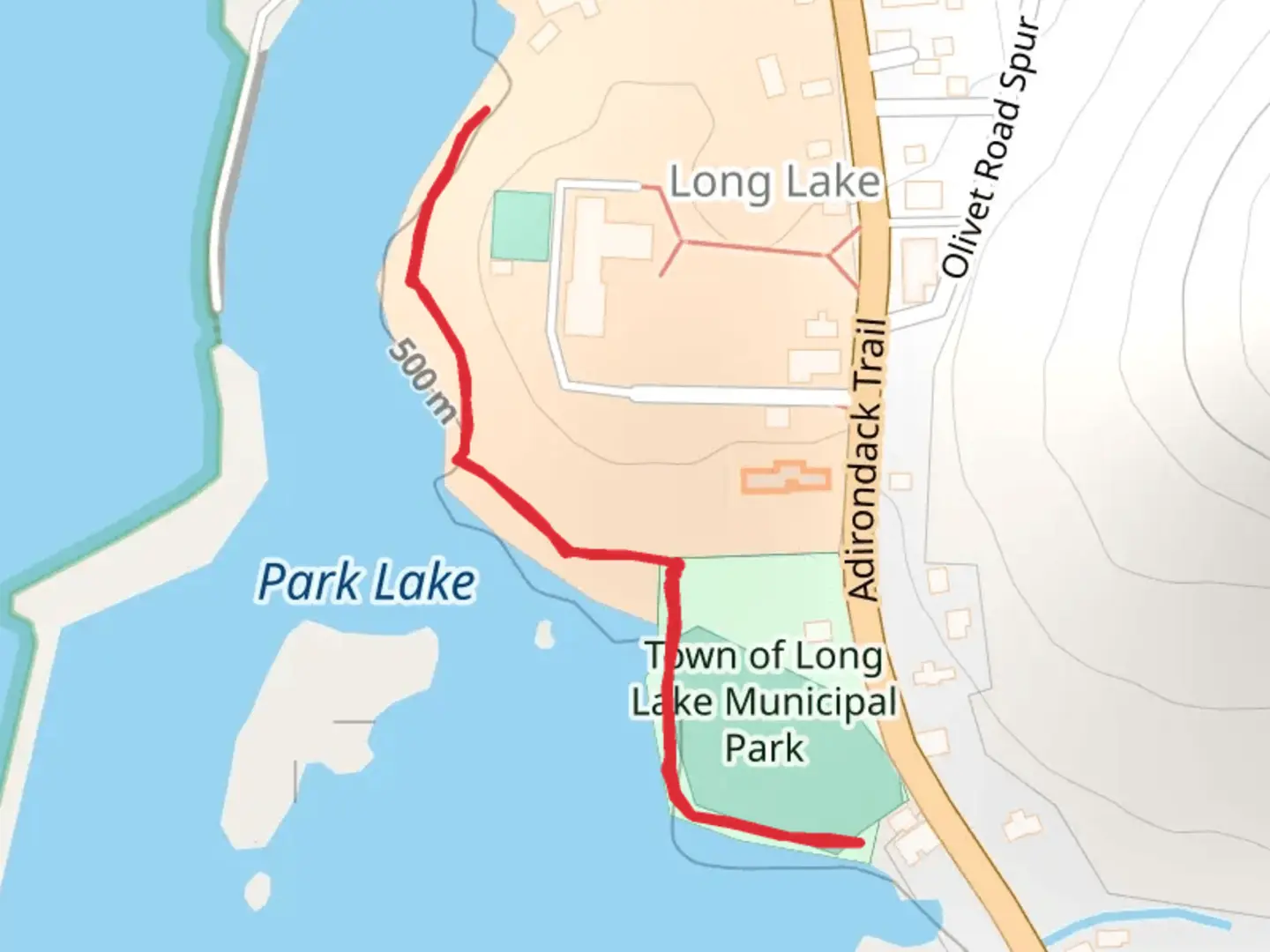 An image depicting the trail Town of Long Lake Municipal Park and its surrounding area.