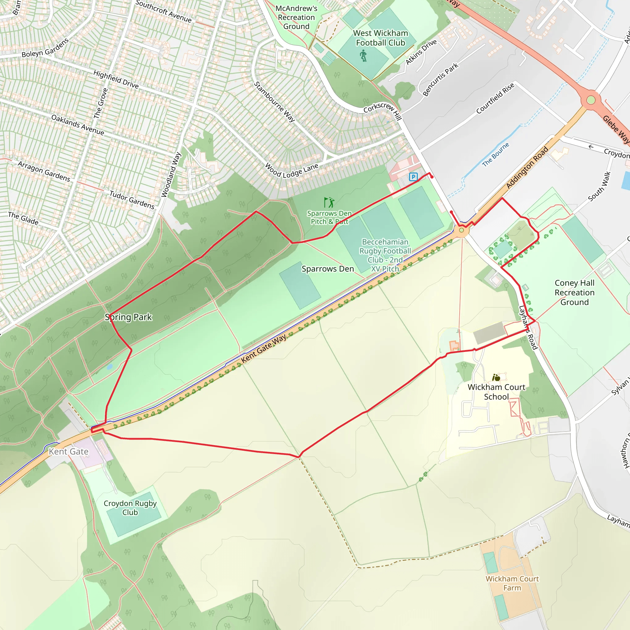 Spring Park and Sparrows Den Loop - Kent Gate mobile static map