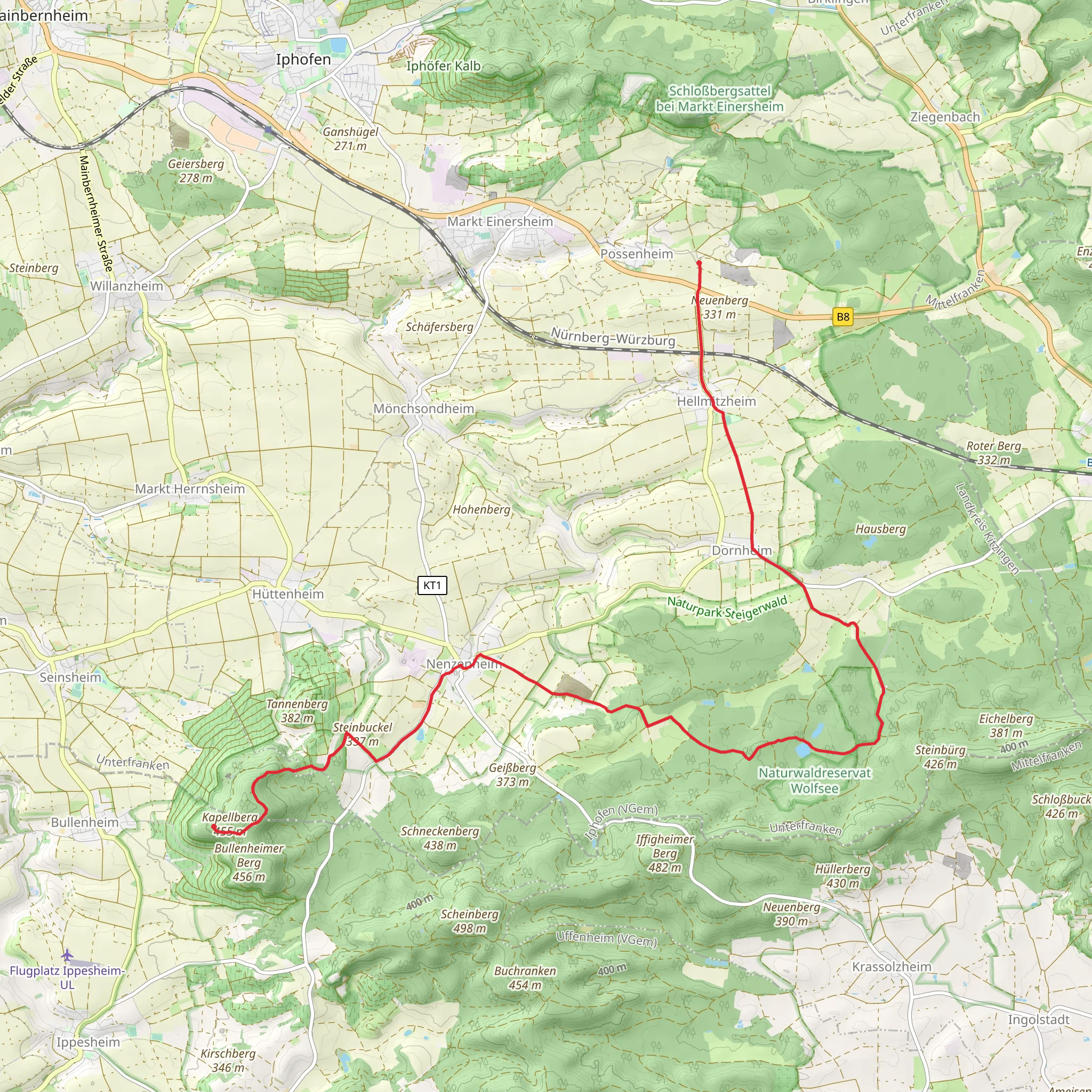 Bullenheim to Possenheim Walk mobile static map