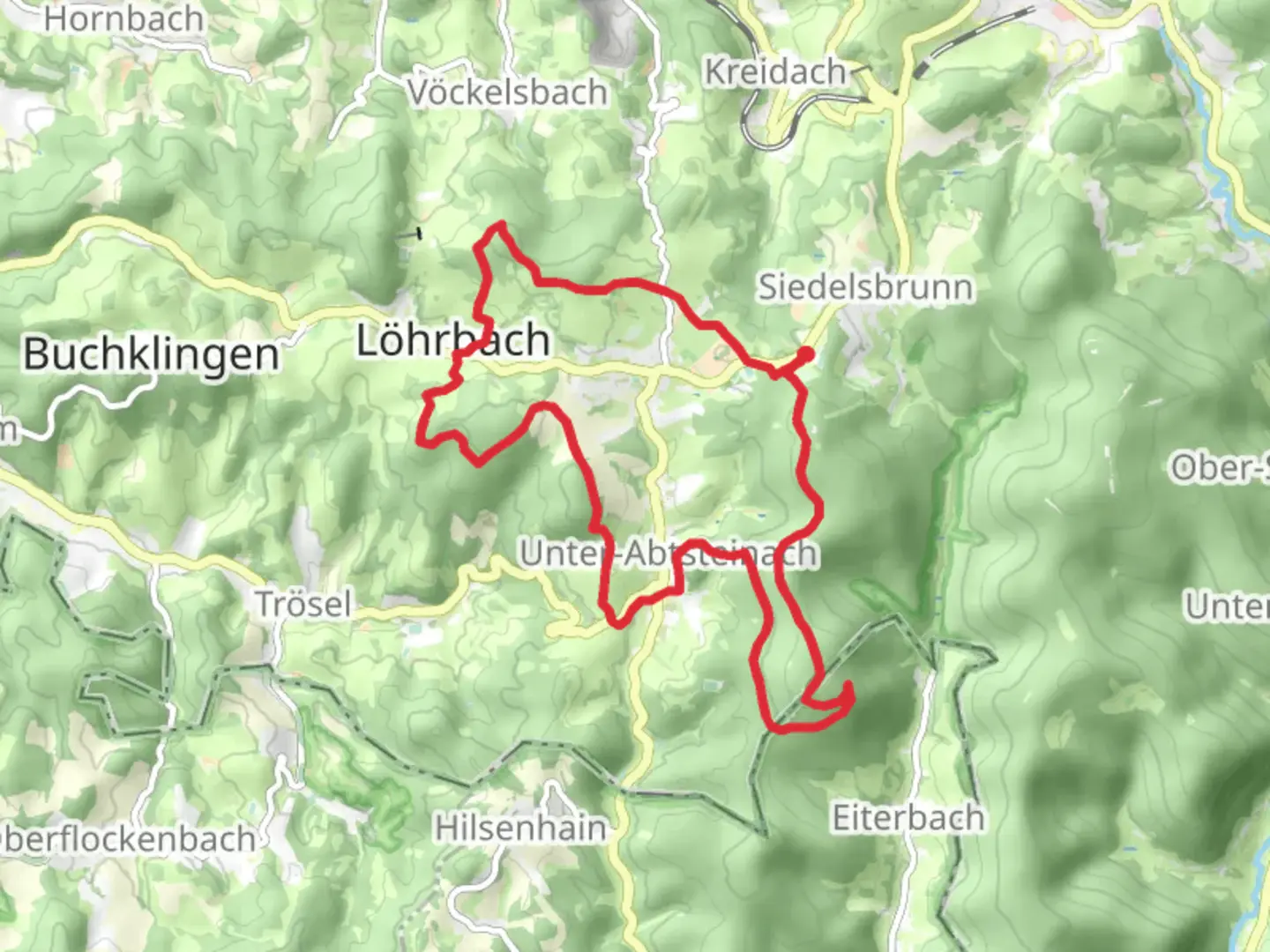 An image depicting the trail Abtsteinach and Stiefelhohe Loop and its surrounding area.