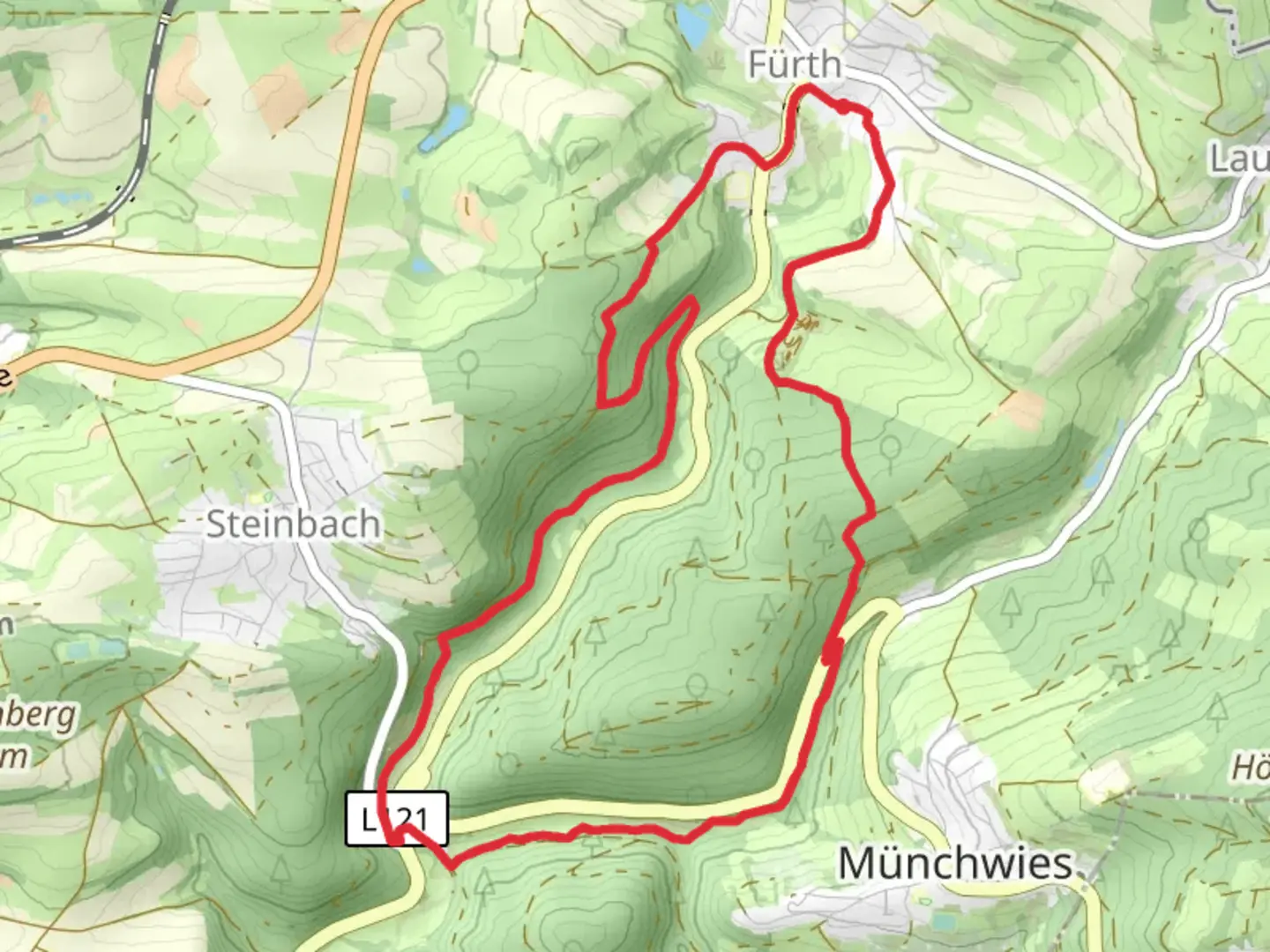 An image depicting the trail Lautenbach via Muhlenpfad and its surrounding area.