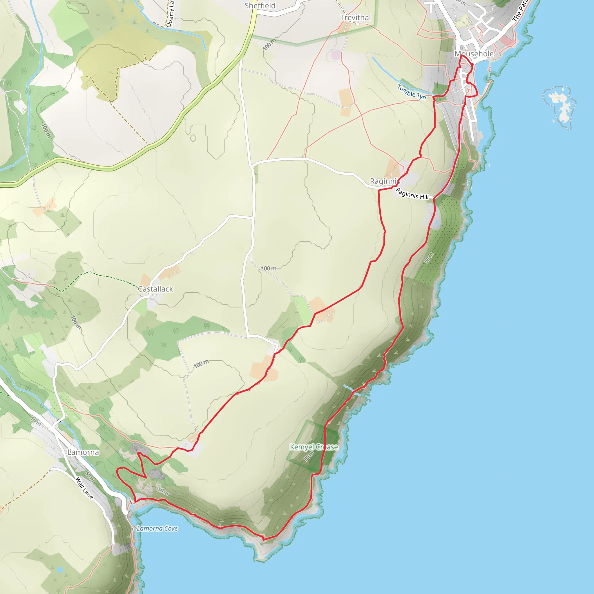 Mousehole to Lamorna Walk mobile static map