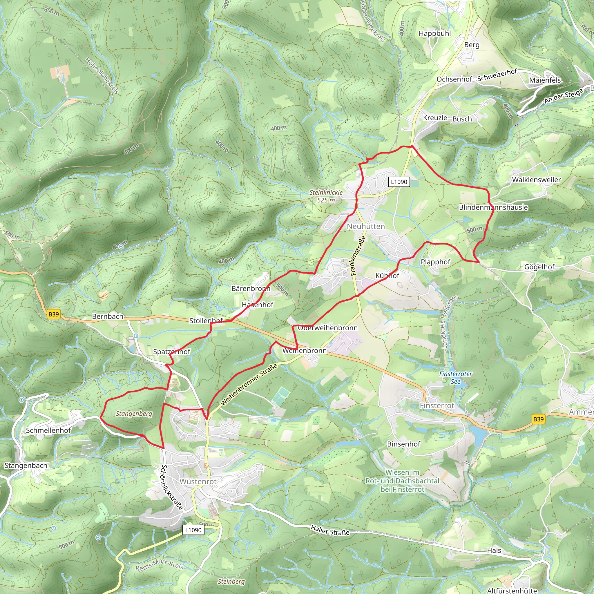 Wüstenrot Rundwanderweg and Idyllische Strasse mobile static map