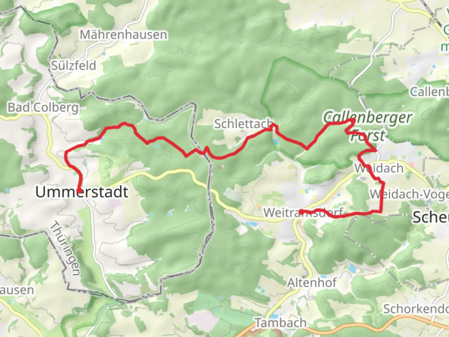 An image depicting the trail Ummerstadt to Weitramsdorf viaZweilaenderweg Rodachtal and its surrounding area.
